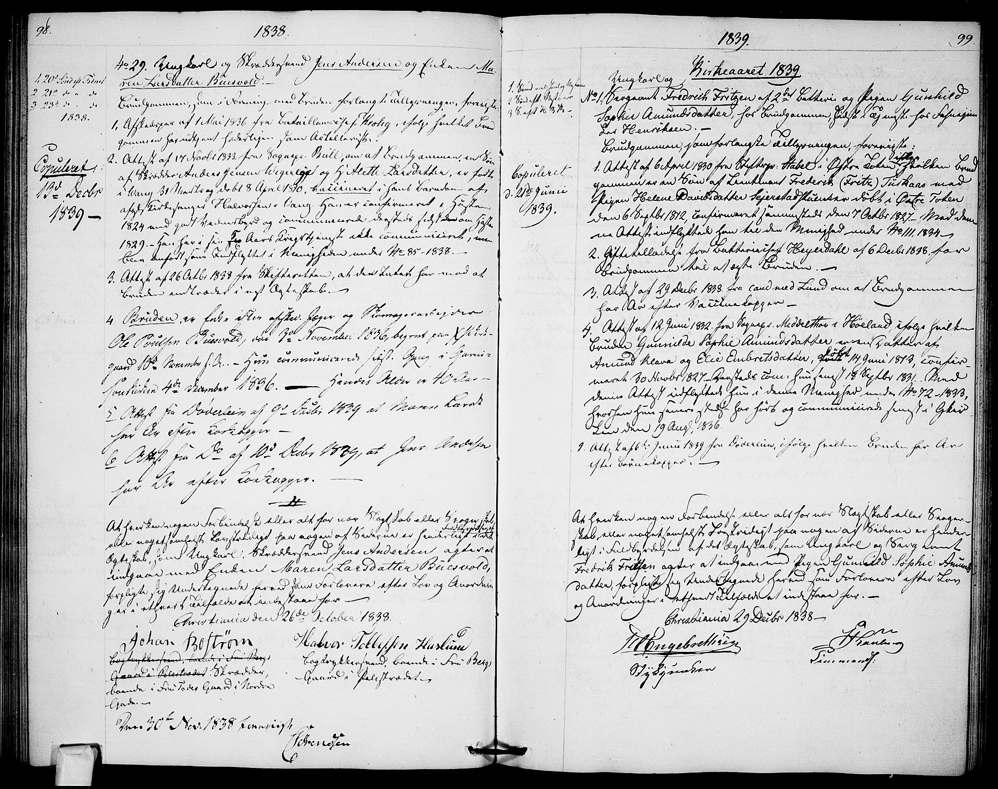 Garnisonsmenigheten Kirkebøker, SAO/A-10846/H/Ha/L0003: Banns register no. I 3, 1835-1840, p. 98-99