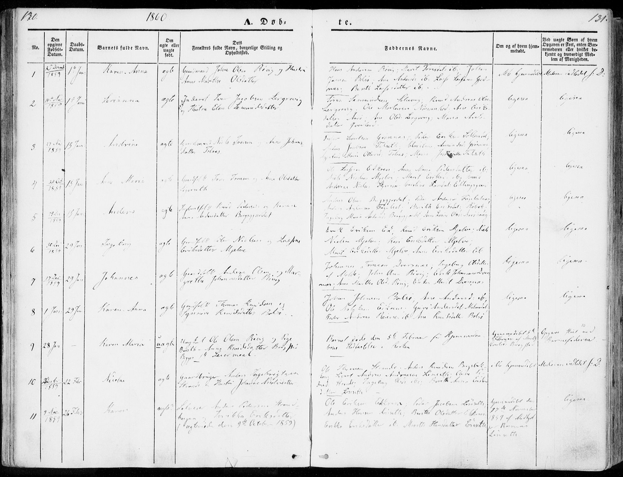 Ministerialprotokoller, klokkerbøker og fødselsregistre - Møre og Romsdal, SAT/A-1454/555/L0653: Parish register (official) no. 555A04, 1843-1869, p. 130-131