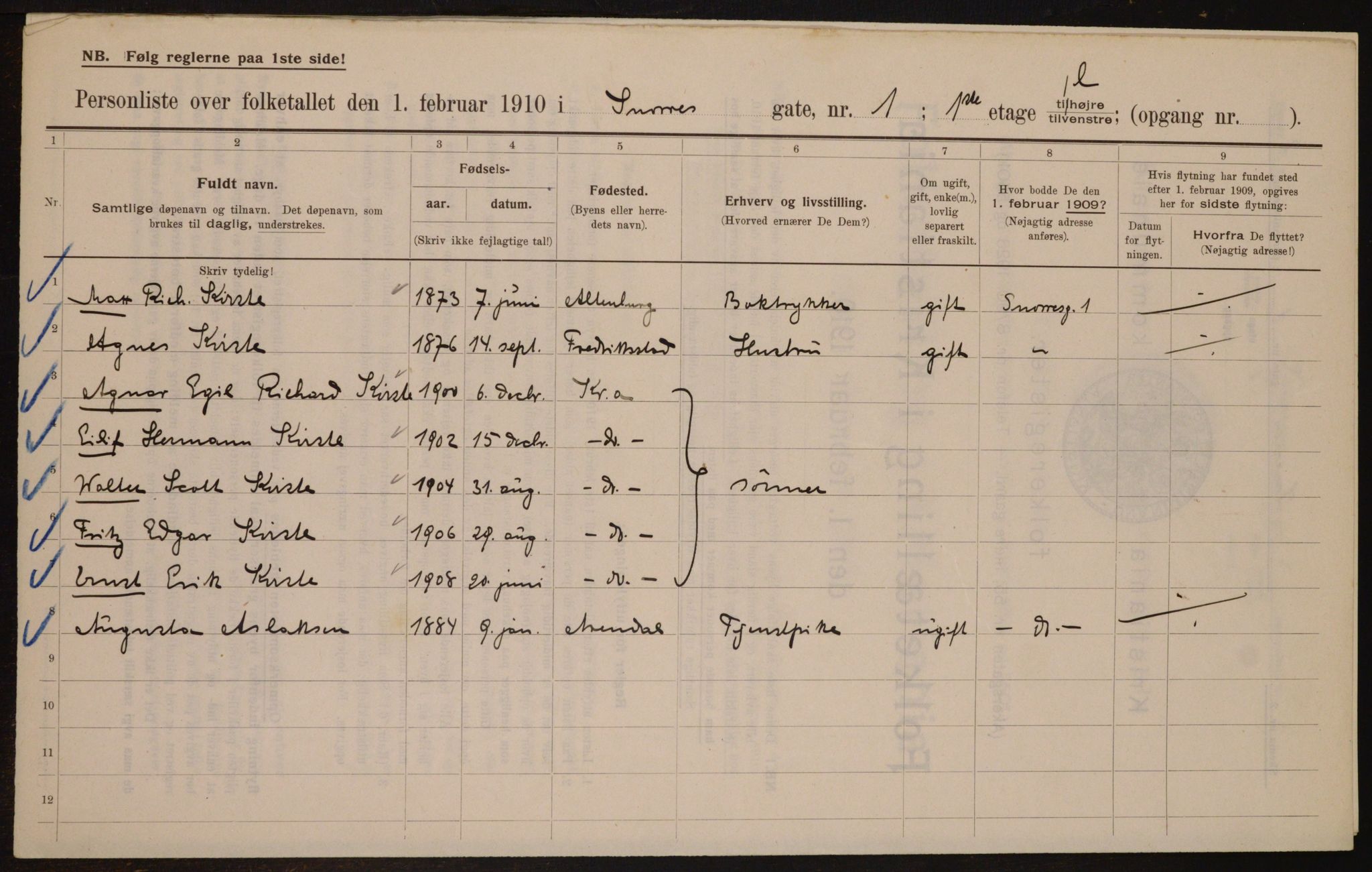 OBA, Municipal Census 1910 for Kristiania, 1910, p. 93507