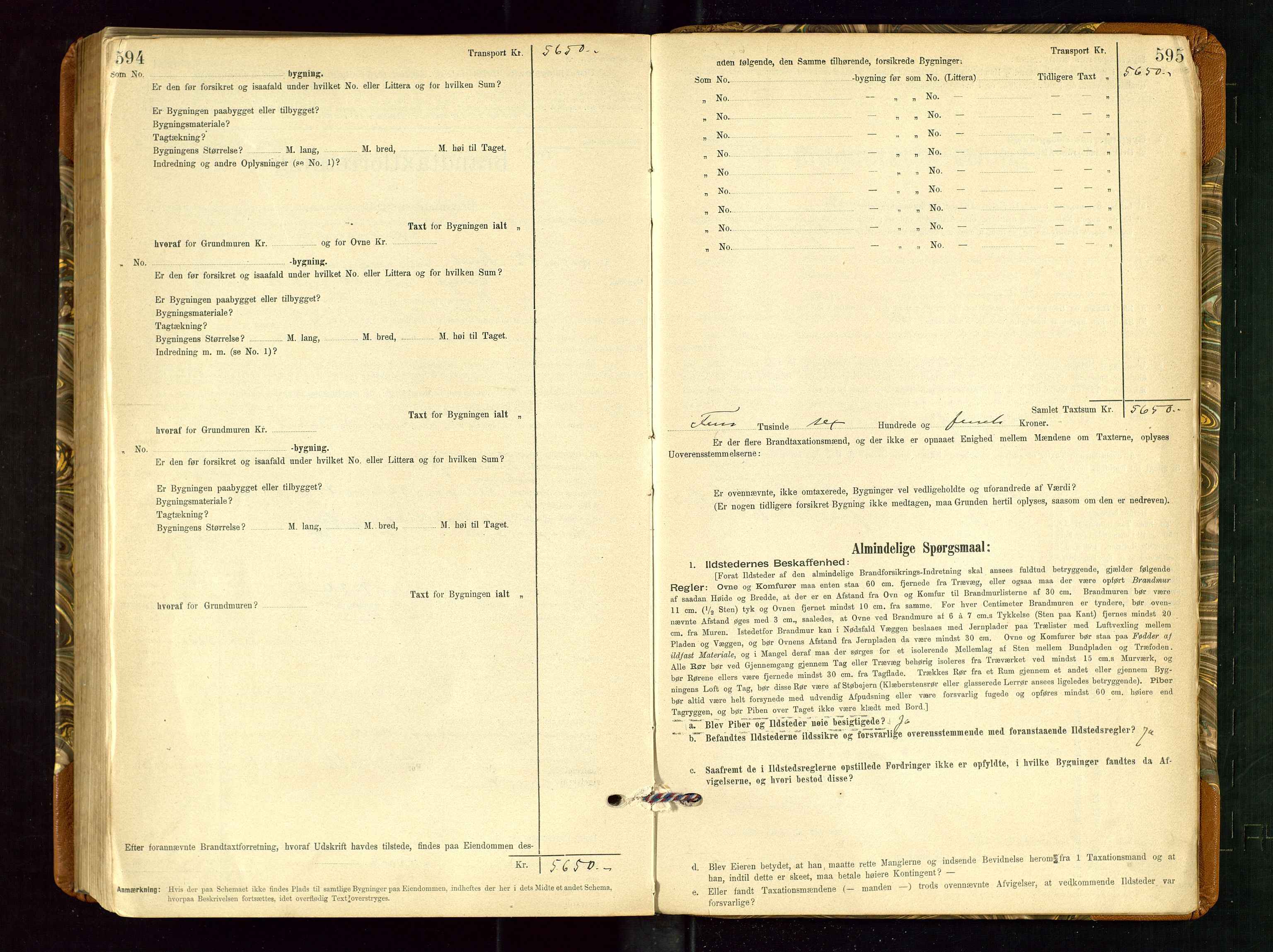 Torvestad lensmannskontor, SAST/A-100307/1/Gob/L0002: "Brandtakstprotokol for Lensmanden i Torvestad", 1900-1905, p. 594-595