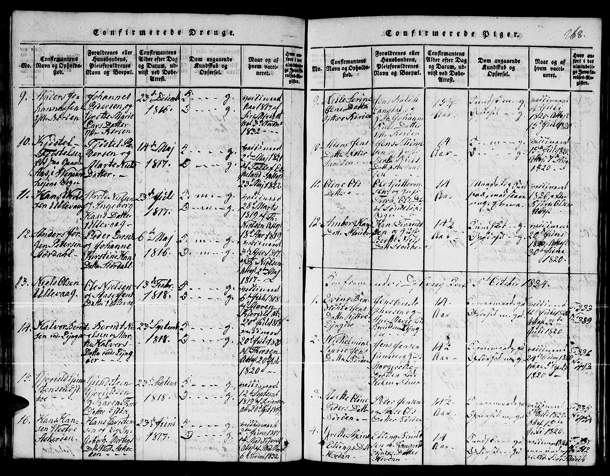 Dypvåg sokneprestkontor, SAK/1111-0007/F/Fb/Fba/L0009: Parish register (copy) no. B 9, 1816-1842, p. 268