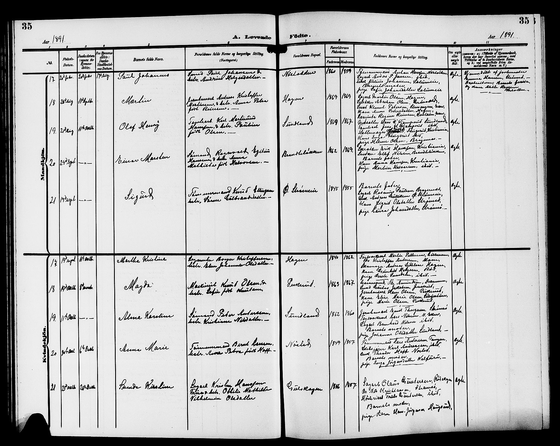 Strømsgodset kirkebøker, AV/SAKO-A-324/G/Ga/L0002: Parish register (copy) no. 2, 1885-1910, p. 35