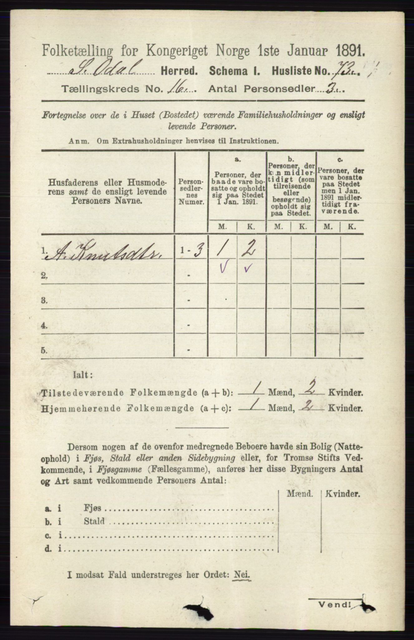 RA, 1891 census for 0419 Sør-Odal, 1891, p. 7266