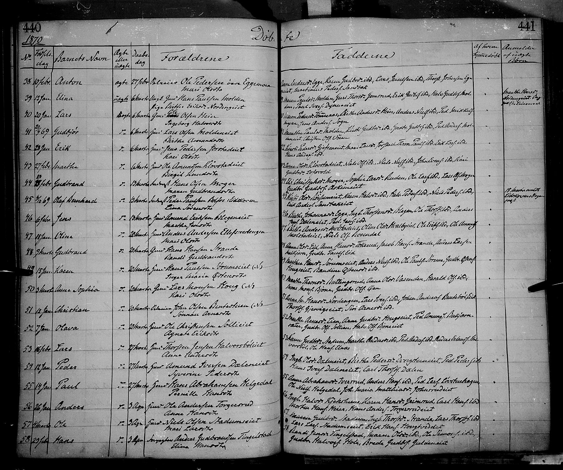 Gran prestekontor, AV/SAH-PREST-112/H/Ha/Haa/L0012: Parish register (official) no. 12, 1856-1874, p. 440-441