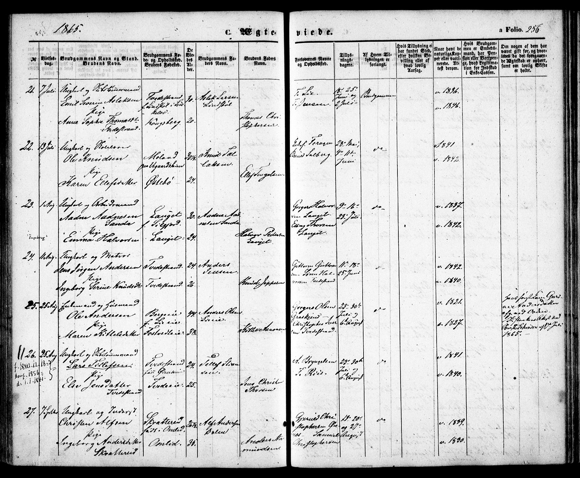 Holt sokneprestkontor, AV/SAK-1111-0021/F/Fa/L0009: Parish register (official) no. A 9, 1861-1871, p. 256