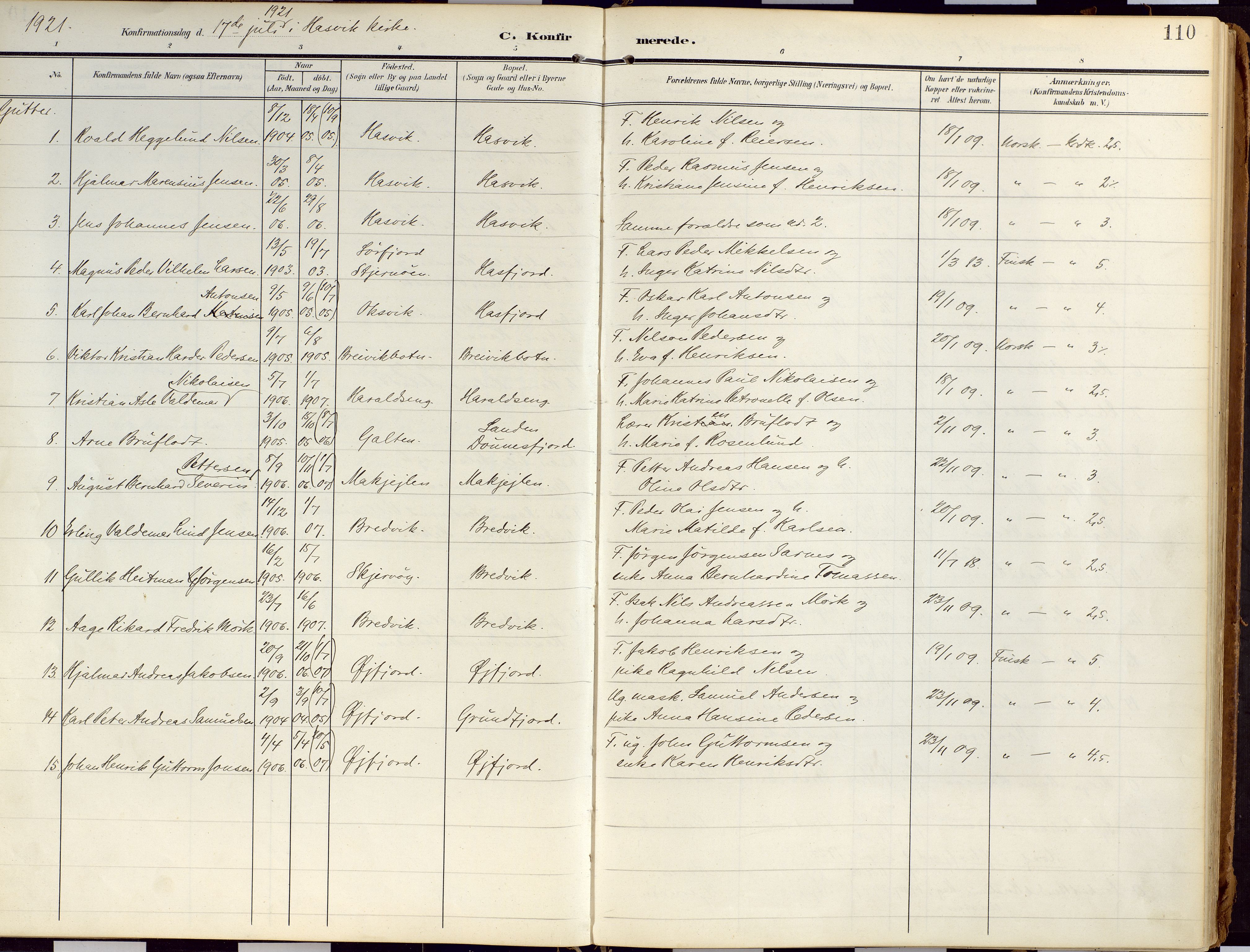 Loppa sokneprestkontor, SATØ/S-1339/H/Ha/L0010kirke: Parish register (official) no. 10, 1907-1922, p. 110