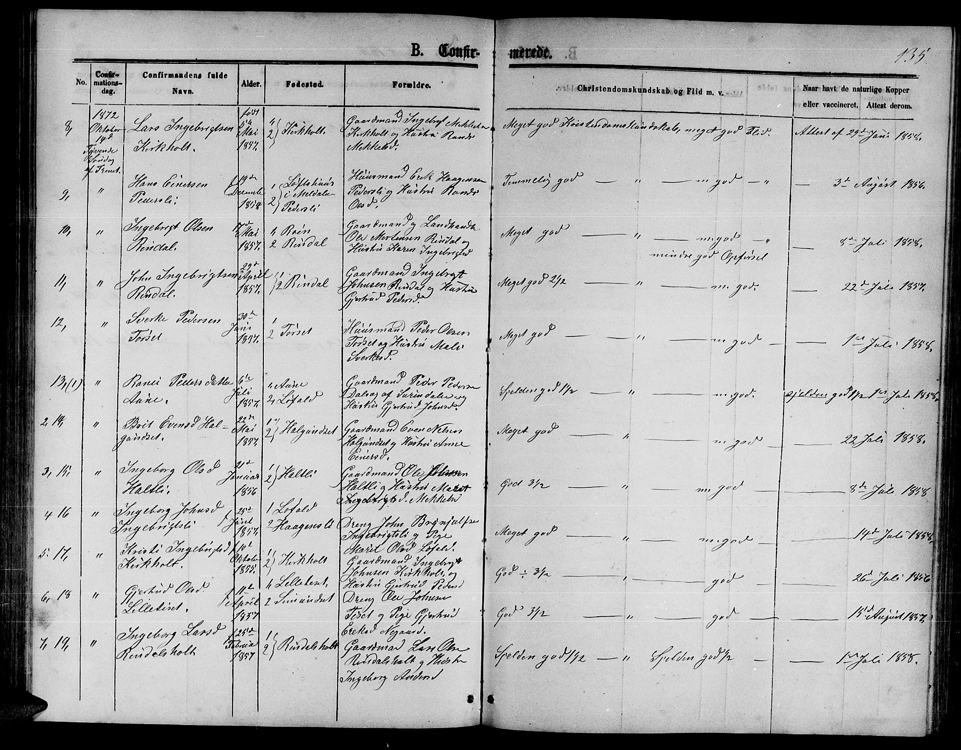 Ministerialprotokoller, klokkerbøker og fødselsregistre - Møre og Romsdal, AV/SAT-A-1454/598/L1076: Parish register (copy) no. 598C01, 1867-1878, p. 135