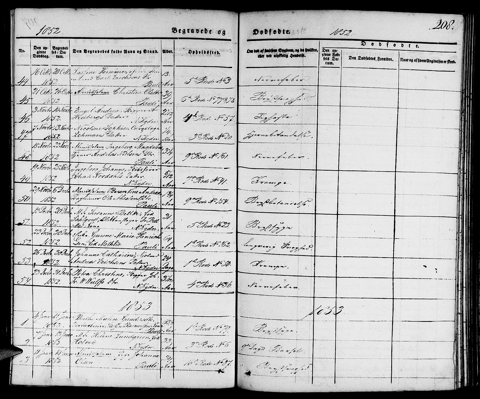 Nykirken Sokneprestembete, SAB/A-77101/H/Hab: Parish register (copy) no. E 1, 1840-1866, p. 208