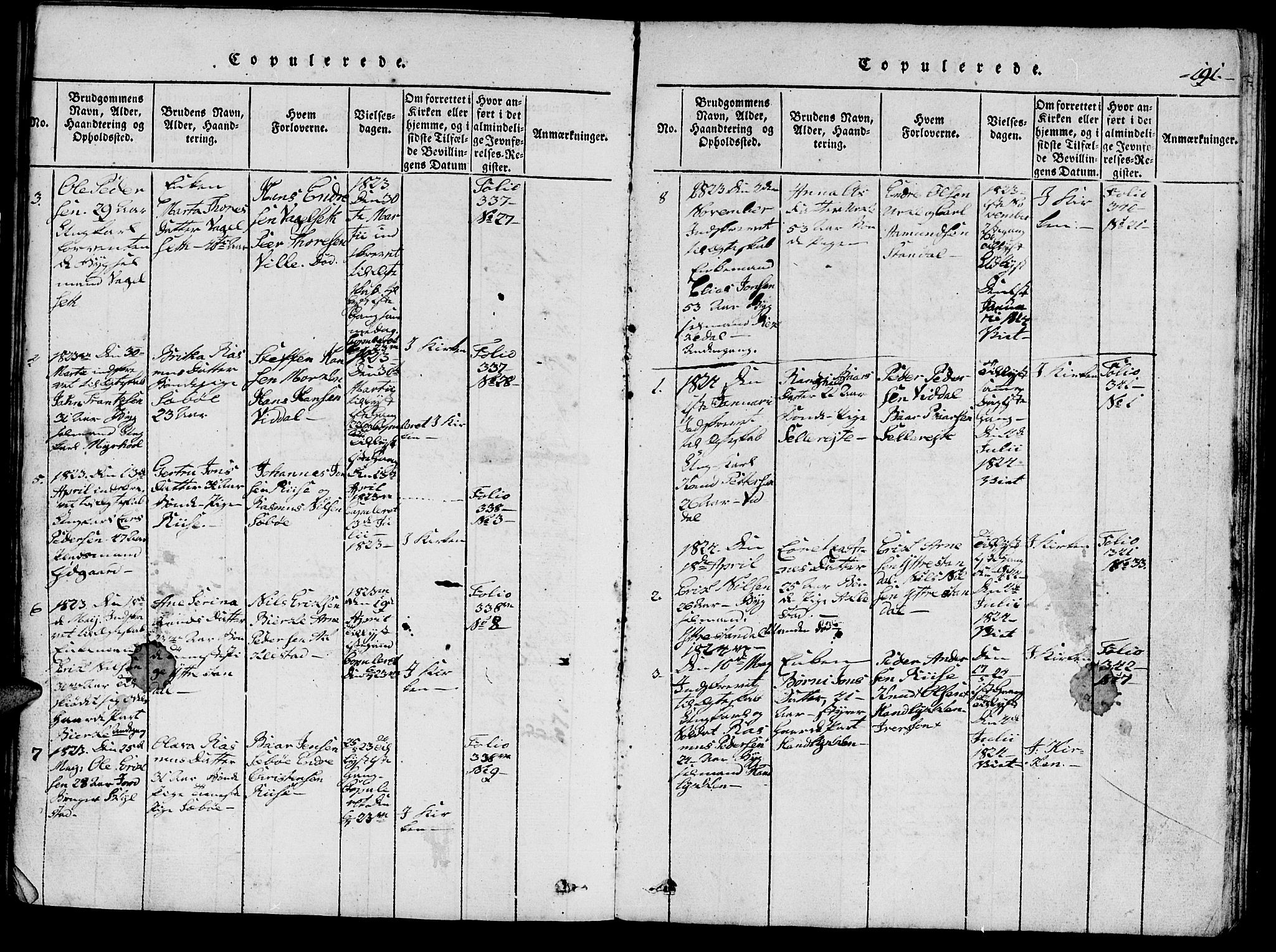 Ministerialprotokoller, klokkerbøker og fødselsregistre - Møre og Romsdal, AV/SAT-A-1454/515/L0207: Parish register (official) no. 515A03, 1819-1829, p. 191