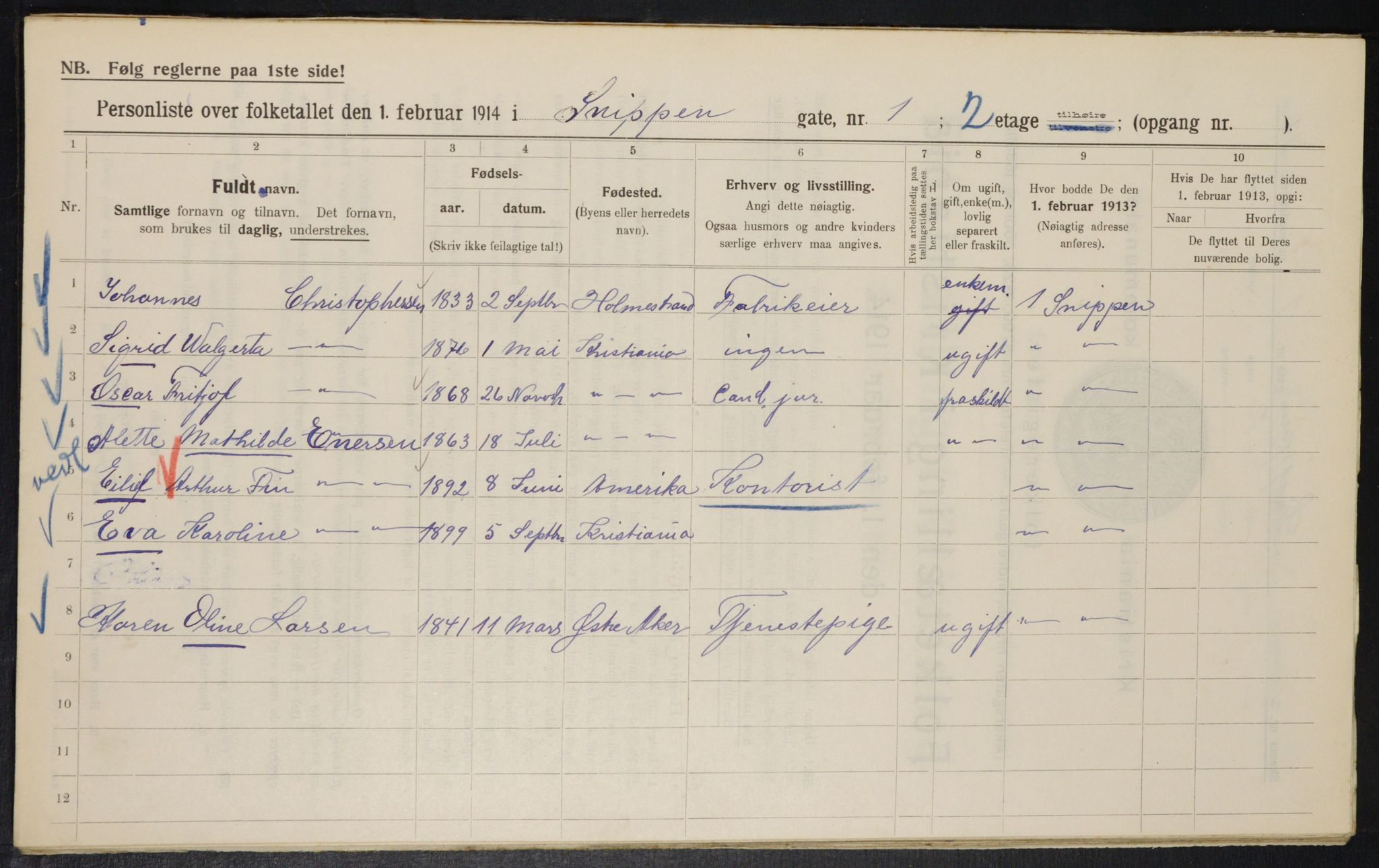 OBA, Municipal Census 1914 for Kristiania, 1914, p. 97836