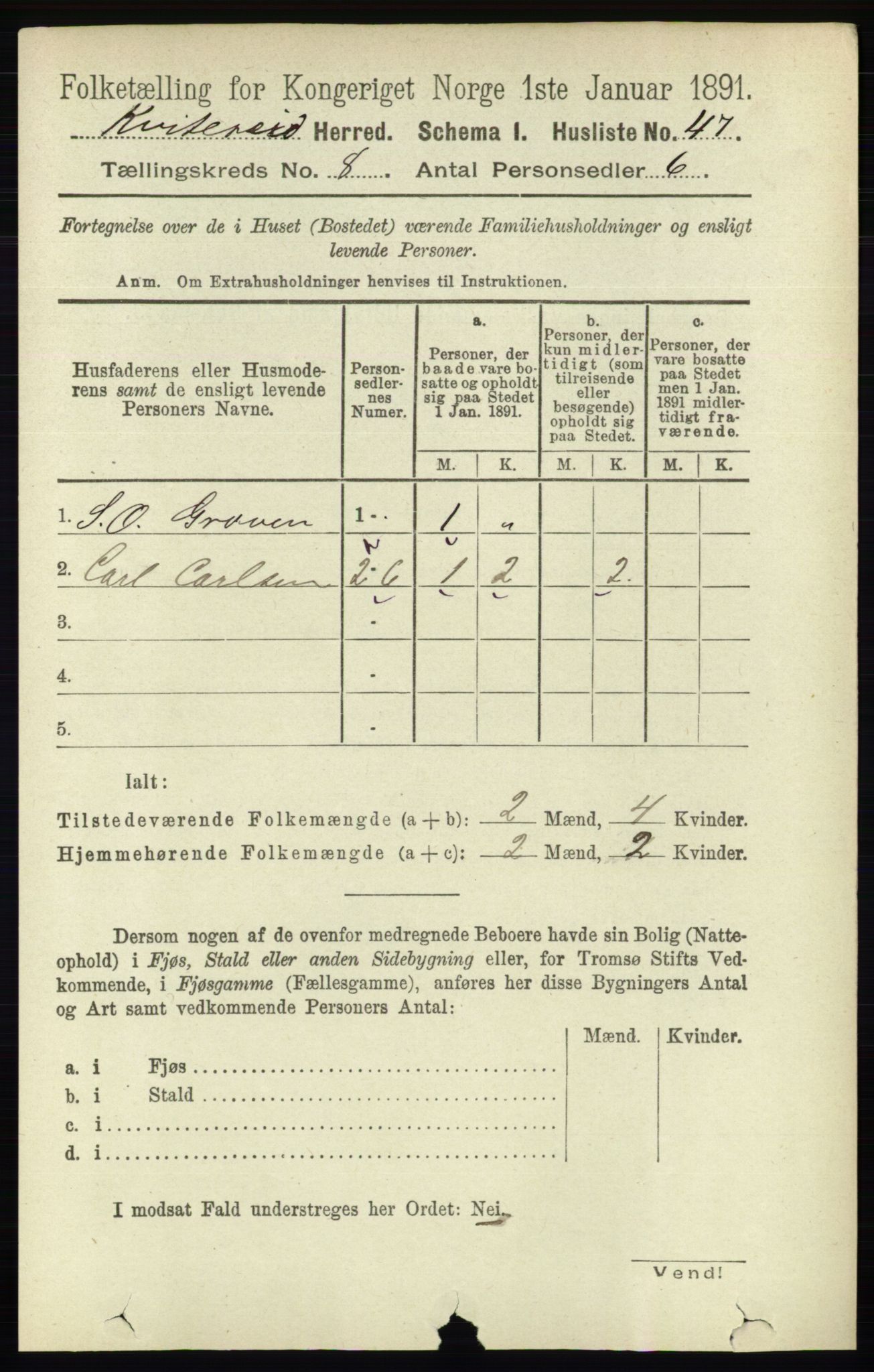 RA, 1891 census for 0829 Kviteseid, 1891, p. 1595