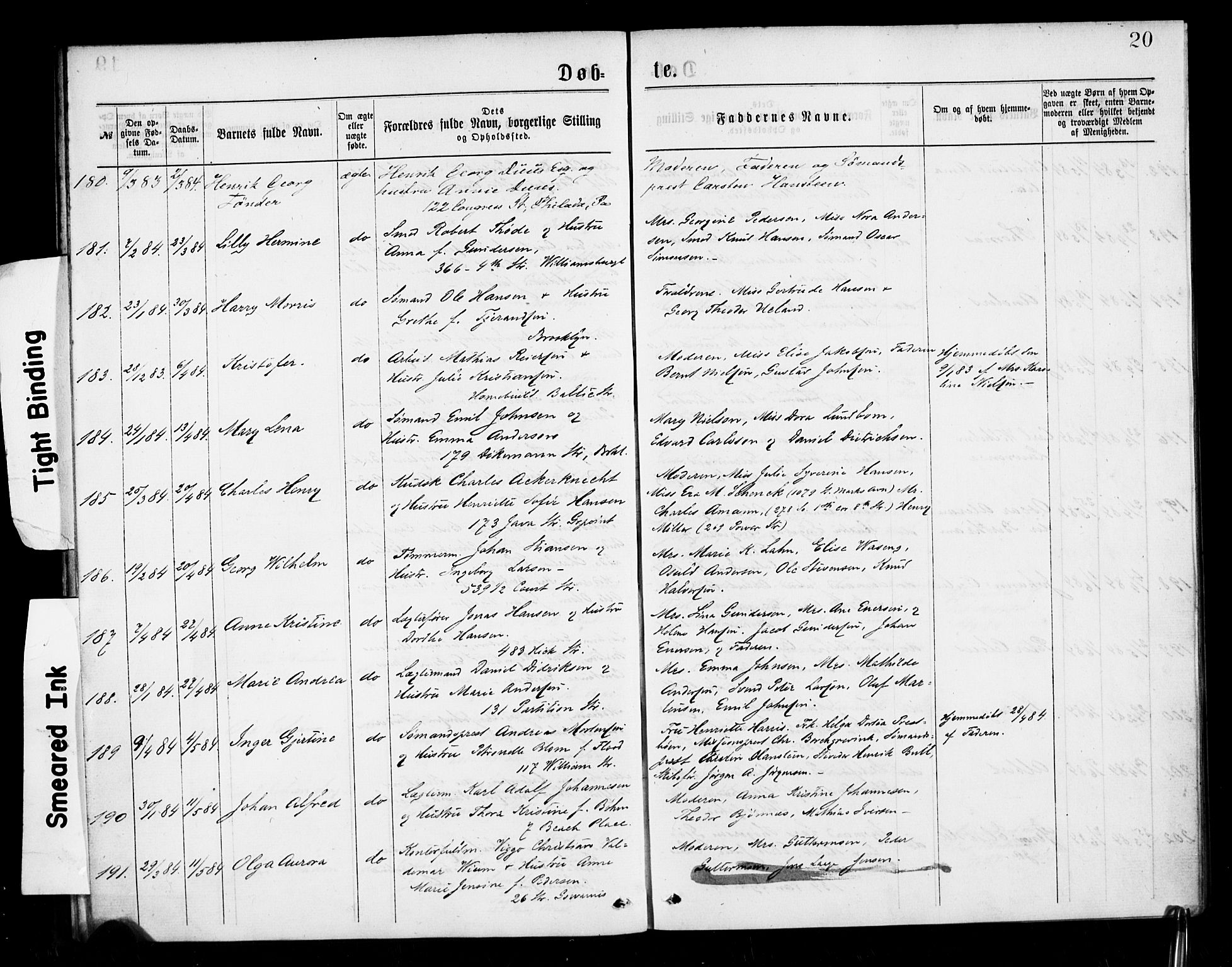 Den norske sjømannsmisjon i utlandet/New York, SAB/SAB/PA-0110/H/Ha/L0001: Parish register (official) no. A 1, 1878-1885, p. 20