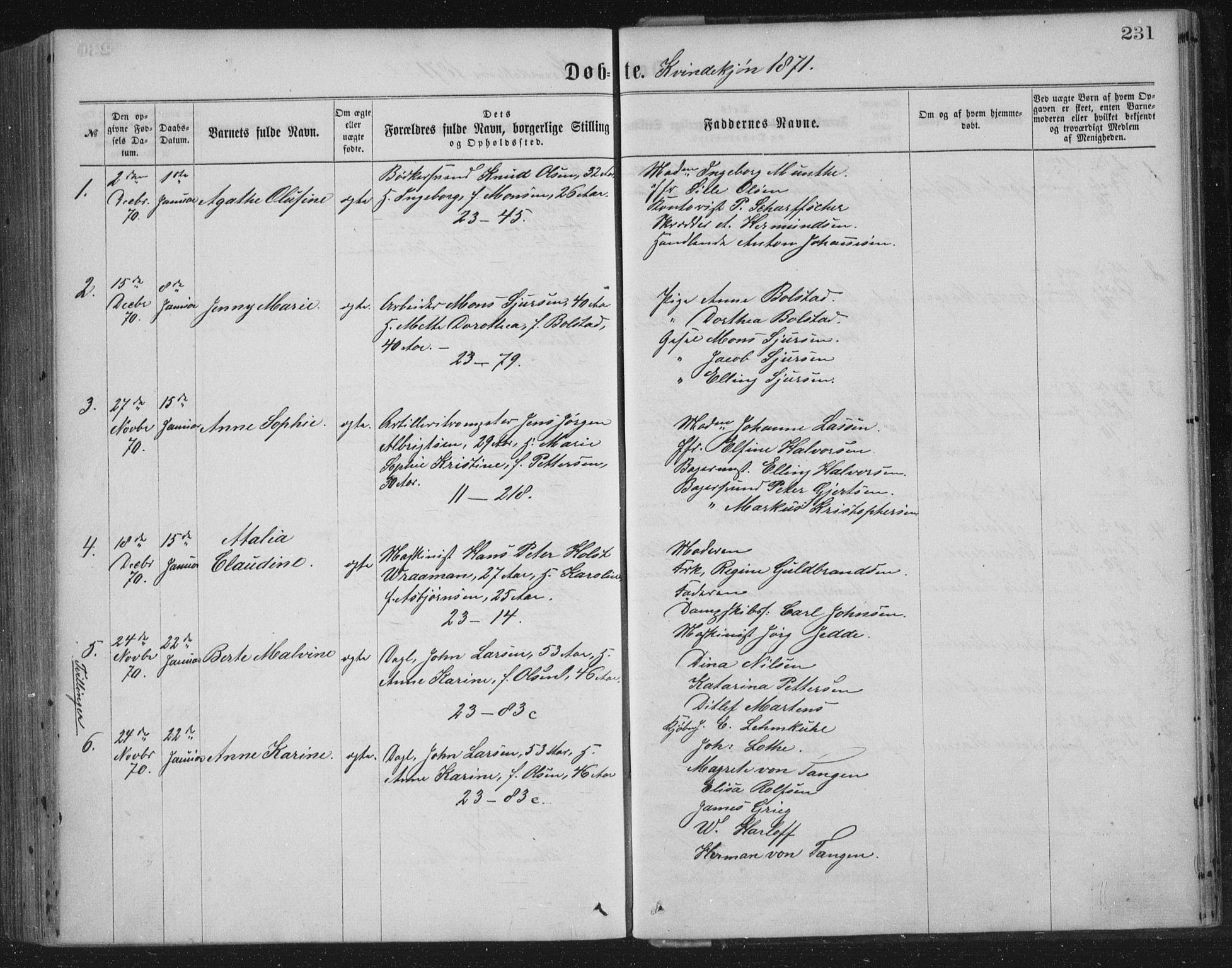 Korskirken sokneprestembete, SAB/A-76101/H/Haa/L0019: Parish register (official) no. B 5, 1866-1871, p. 231