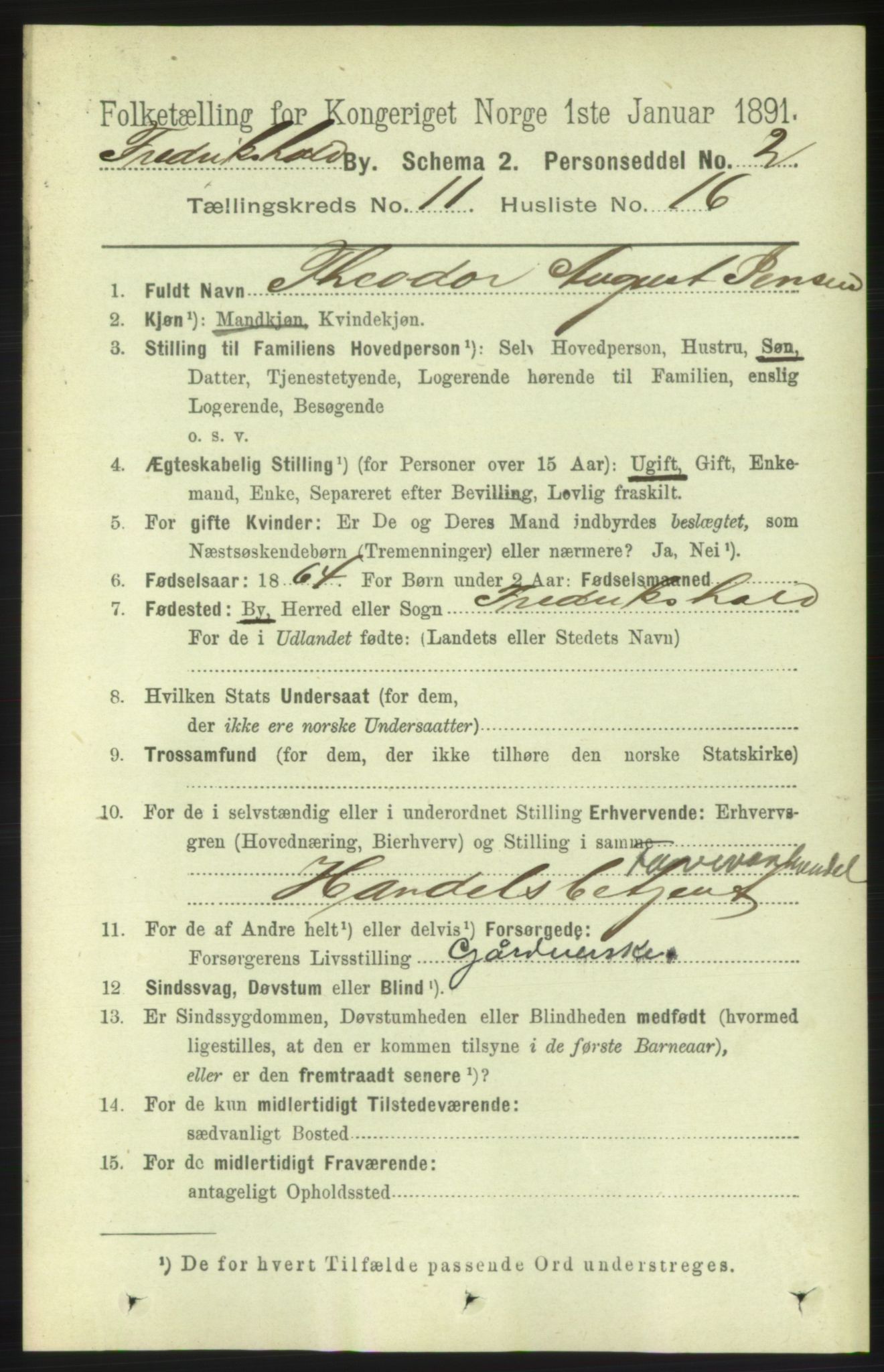 RA, 1891 census for 0101 Fredrikshald, 1891, p. 7839
