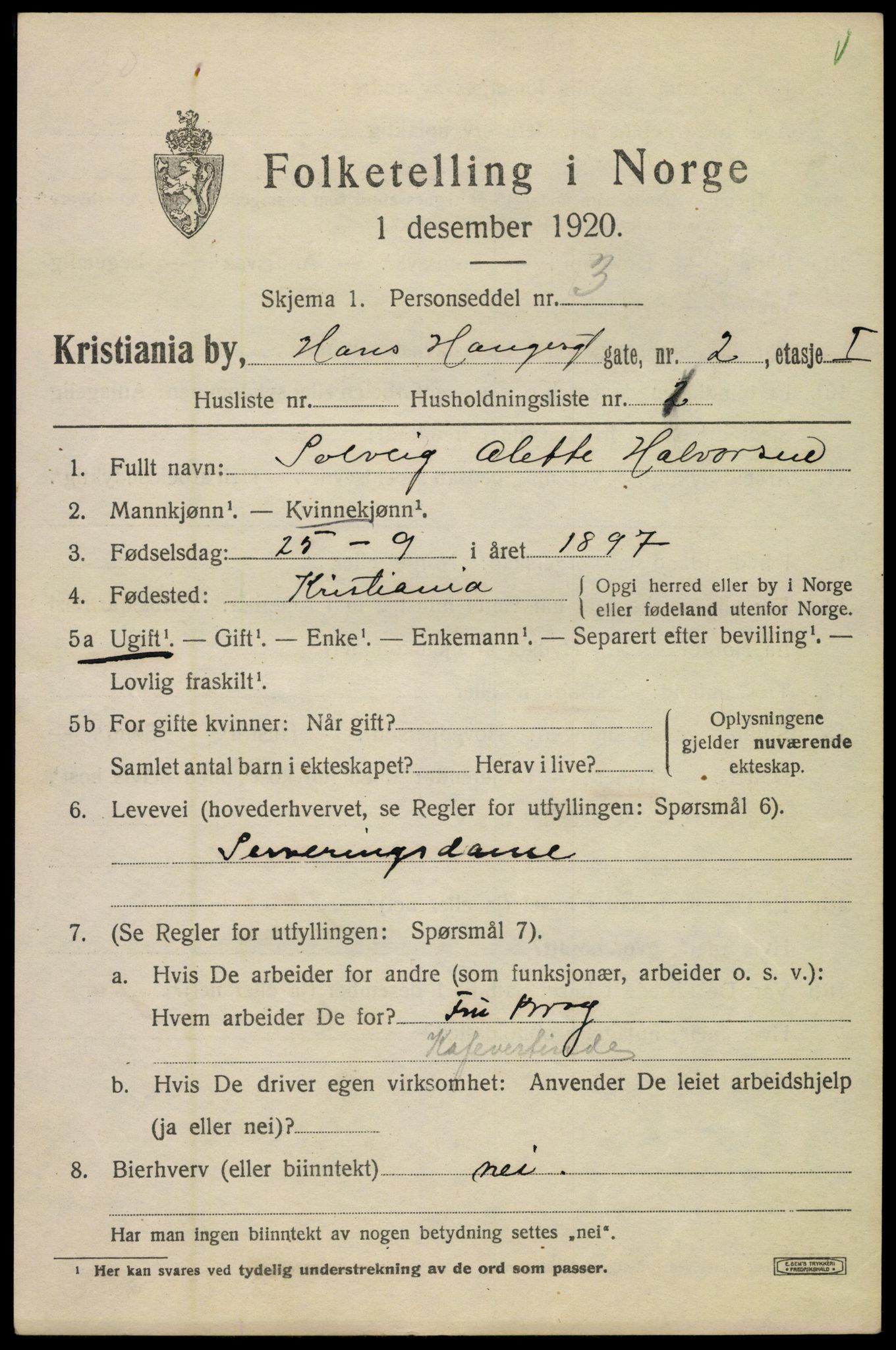 SAO, 1920 census for Kristiania, 1920, p. 269647