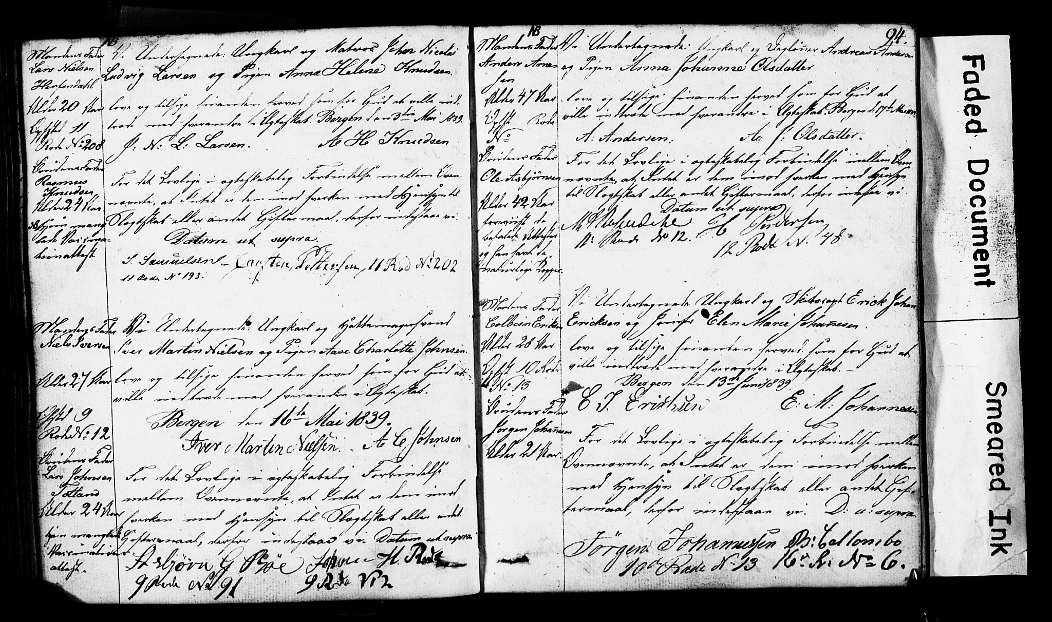 Domkirken sokneprestembete, AV/SAB-A-74801: Best man's statements no. II.5.3, 1832-1845, p. 94