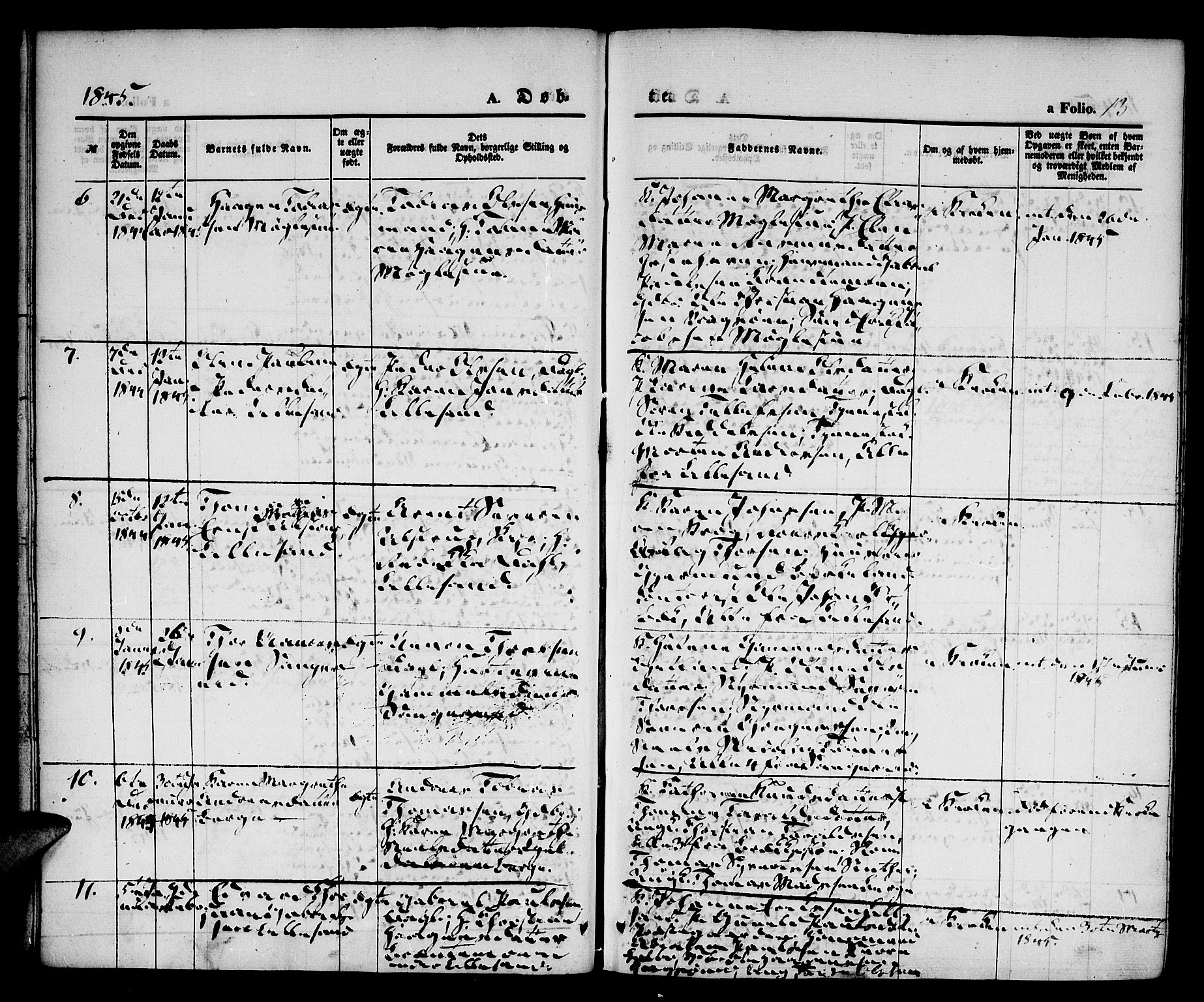 Vestre Moland sokneprestkontor, AV/SAK-1111-0046/F/Fa/Fab/L0005: Parish register (official) no. A 5, 1841-1849, p. 13