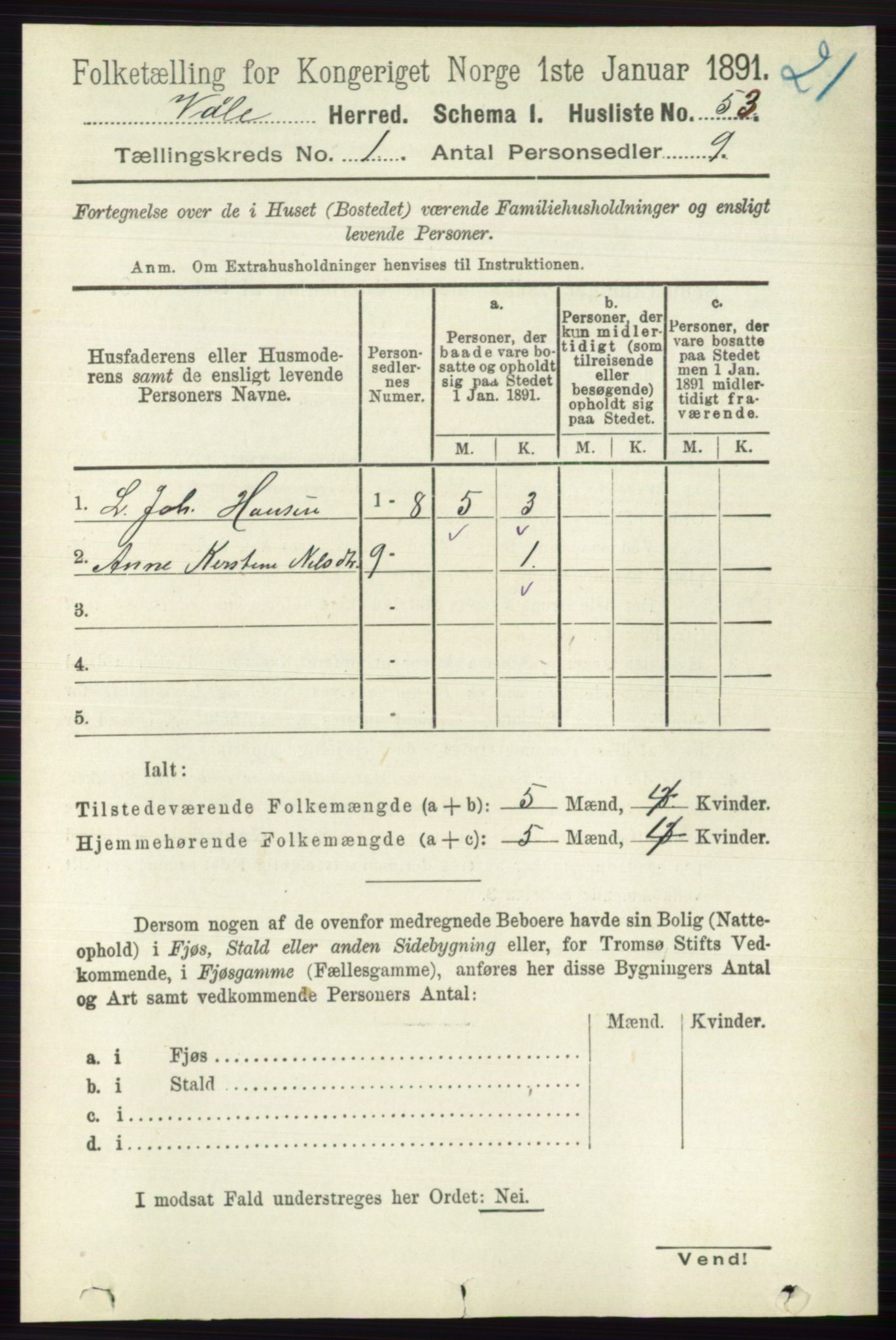 RA, 1891 census for 0716 Våle, 1891, p. 76