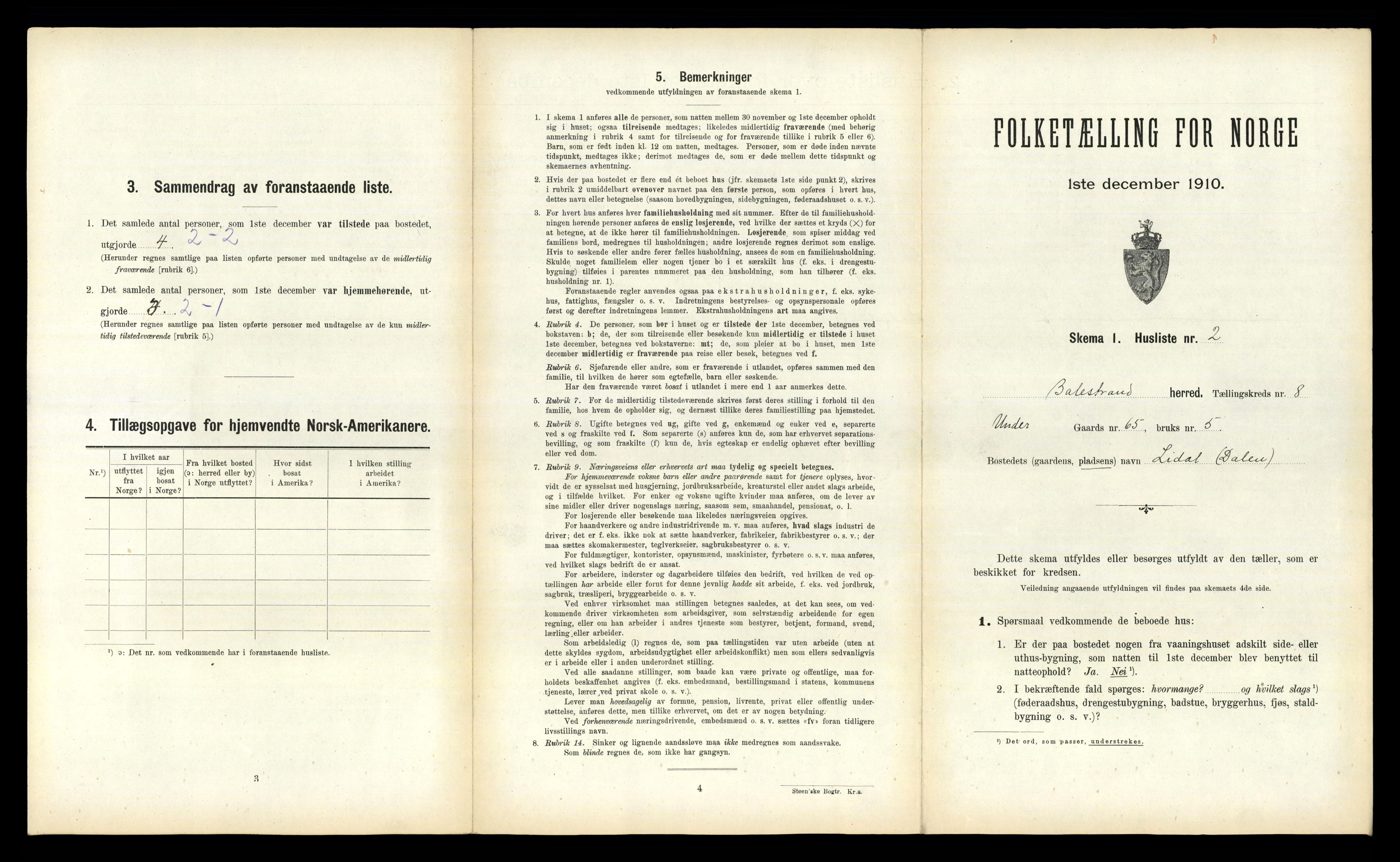 RA, 1910 census for Balestrand, 1910, p. 504