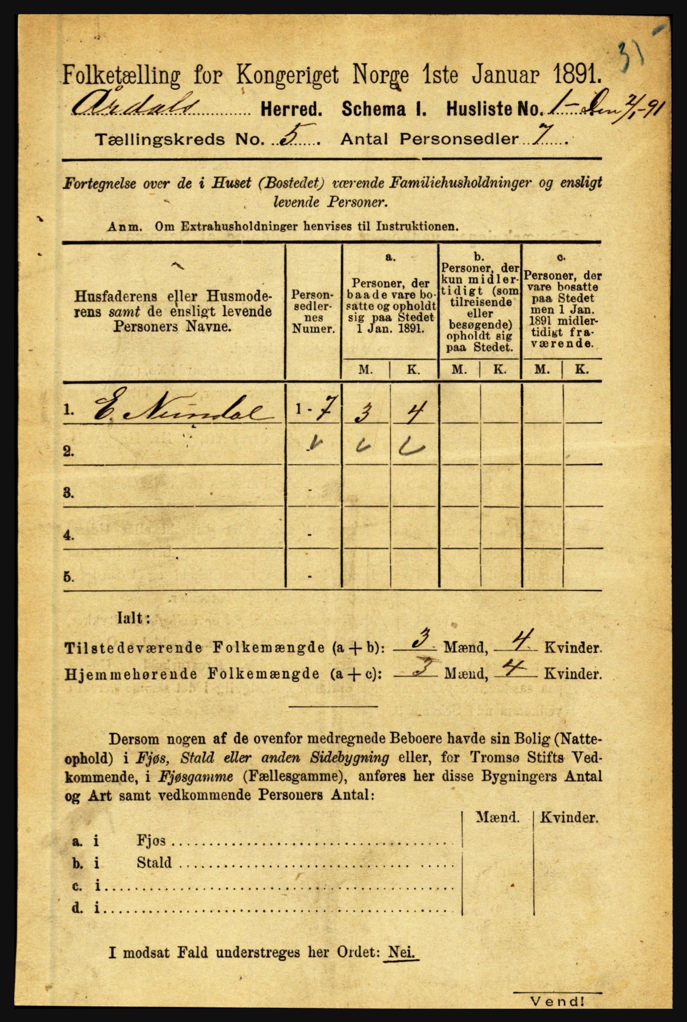 RA, 1891 census for 1424 Årdal, 1891, p. 977