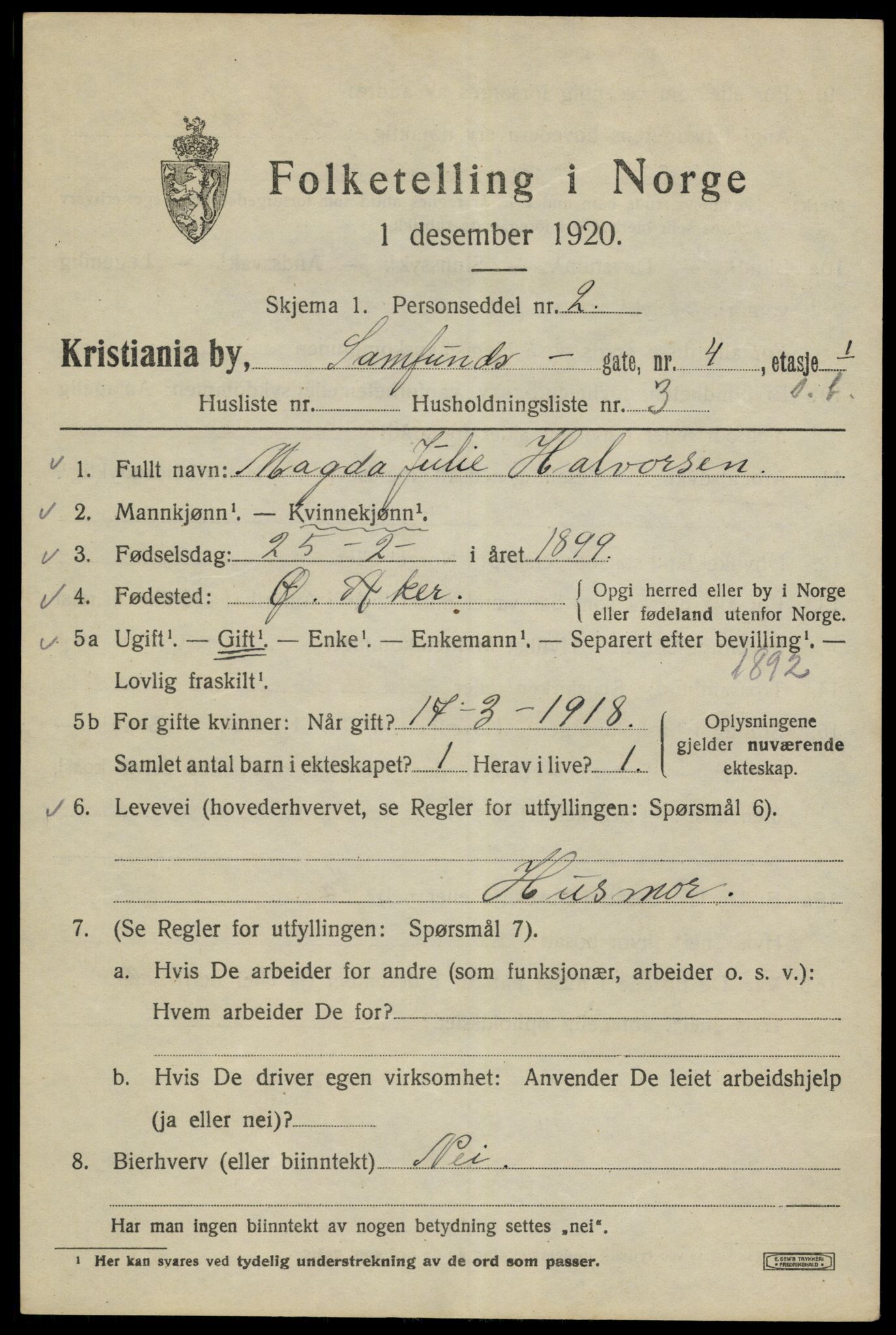 SAO, 1920 census for Kristiania, 1920, p. 477633