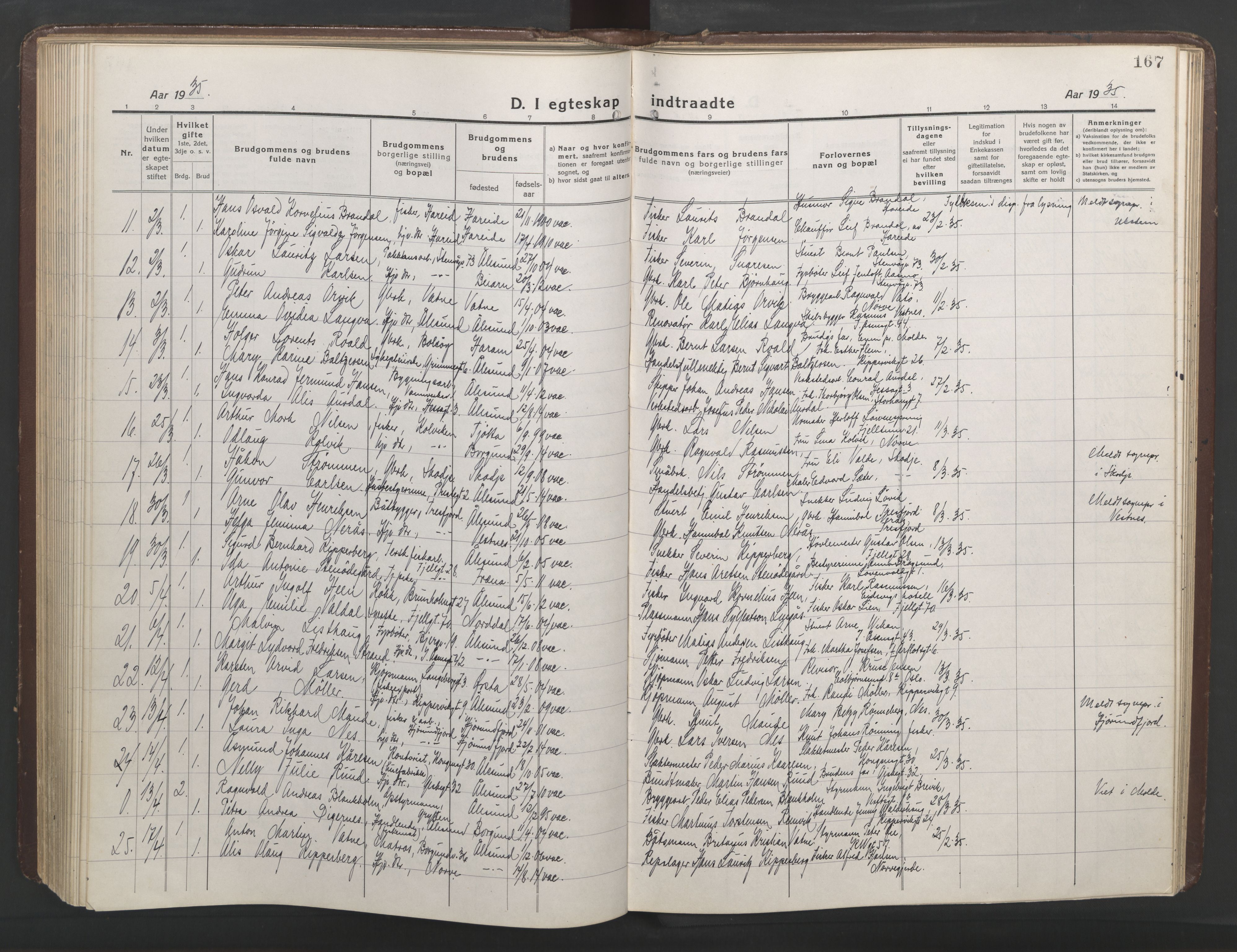 Ministerialprotokoller, klokkerbøker og fødselsregistre - Møre og Romsdal, AV/SAT-A-1454/529/L0473: Parish register (copy) no. 529C10, 1918-1941, p. 167