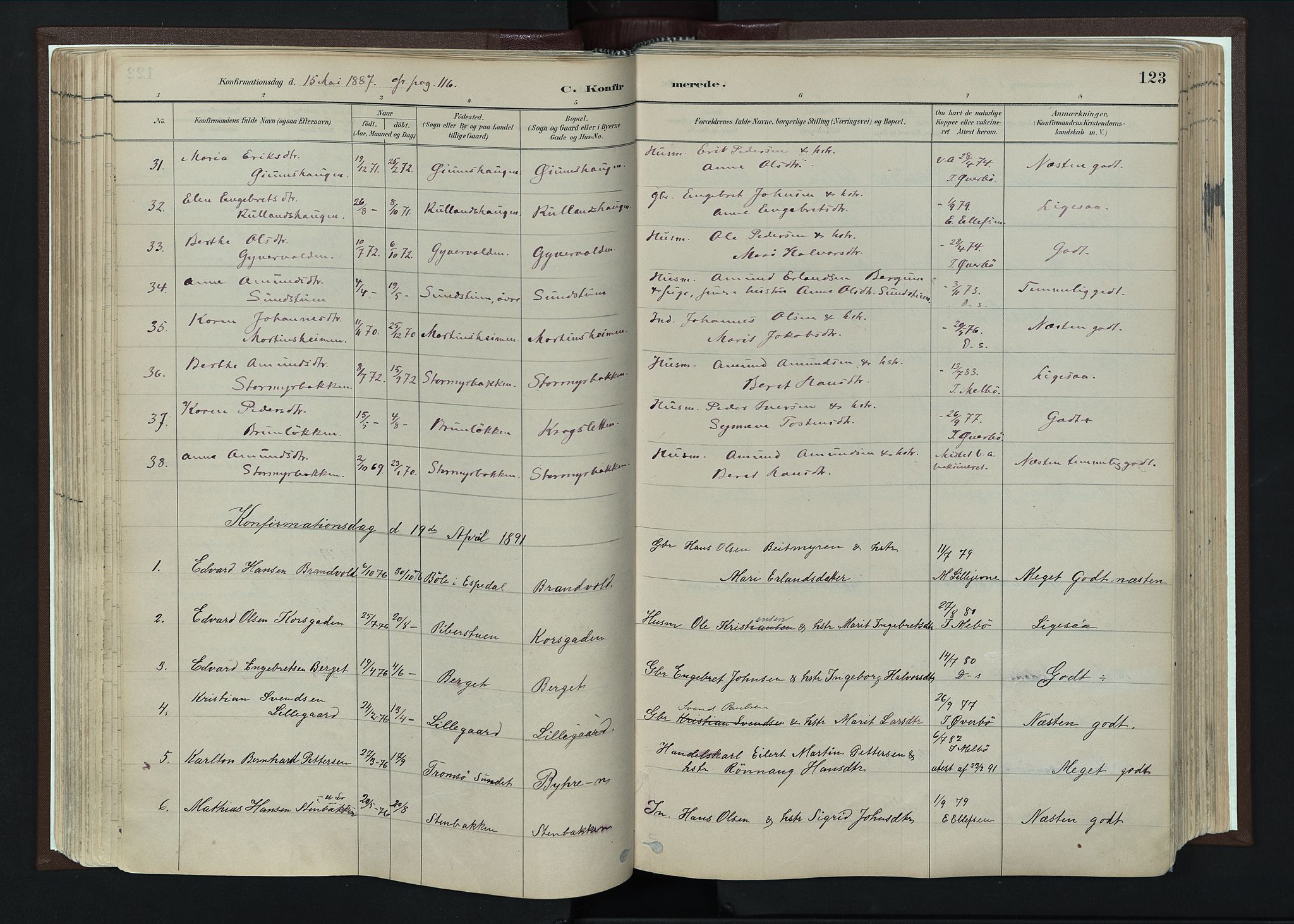Nord-Fron prestekontor, SAH/PREST-080/H/Ha/Haa/L0004: Parish register (official) no. 4, 1884-1914, p. 123