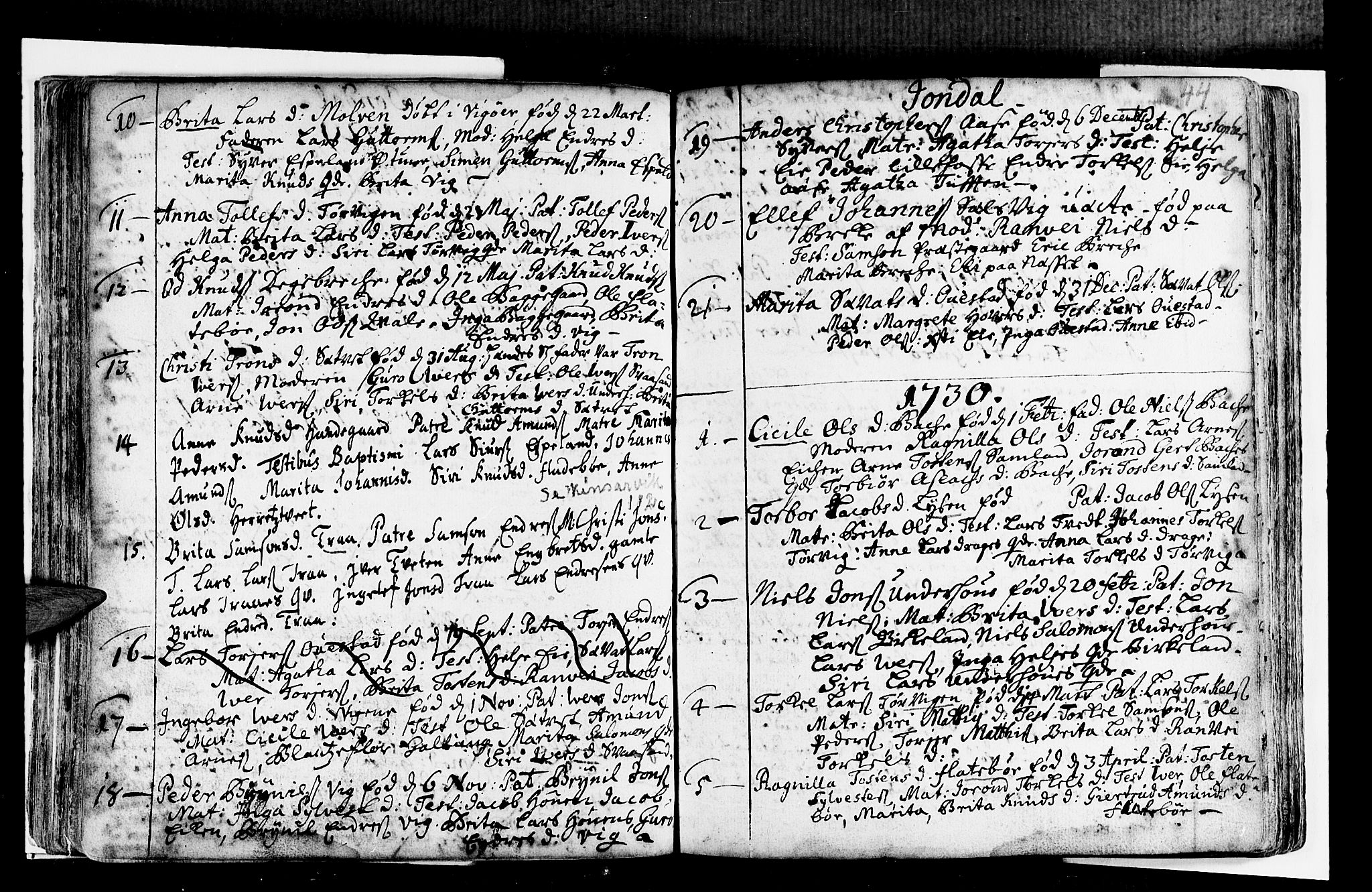 Strandebarm sokneprestembete, SAB/A-78401/H/Haa: Parish register (official) no. A 2 /2, 1727-1750, p. 44
