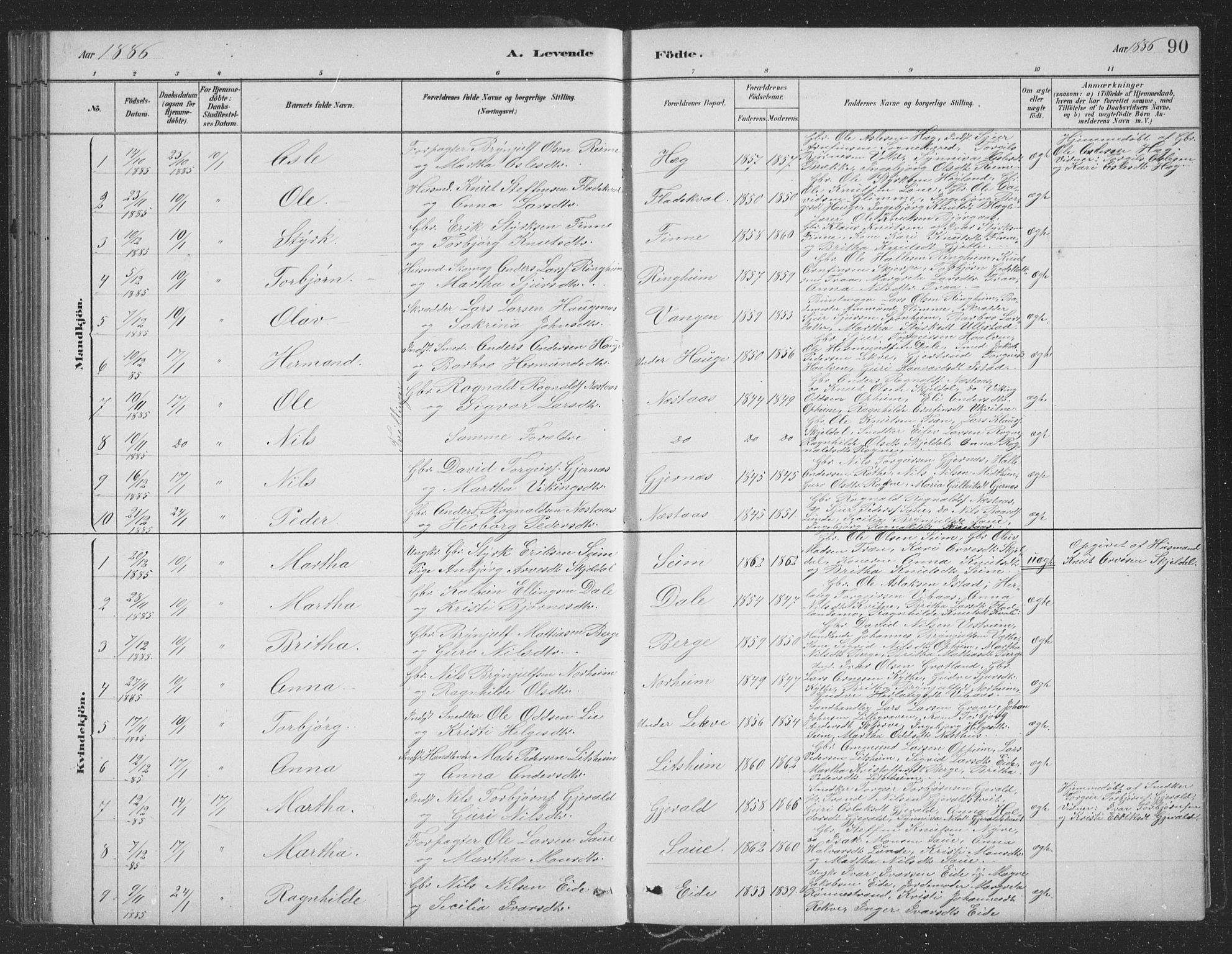 Voss sokneprestembete, SAB/A-79001/H/Hab: Parish register (copy) no. B 3, 1879-1894, p. 90