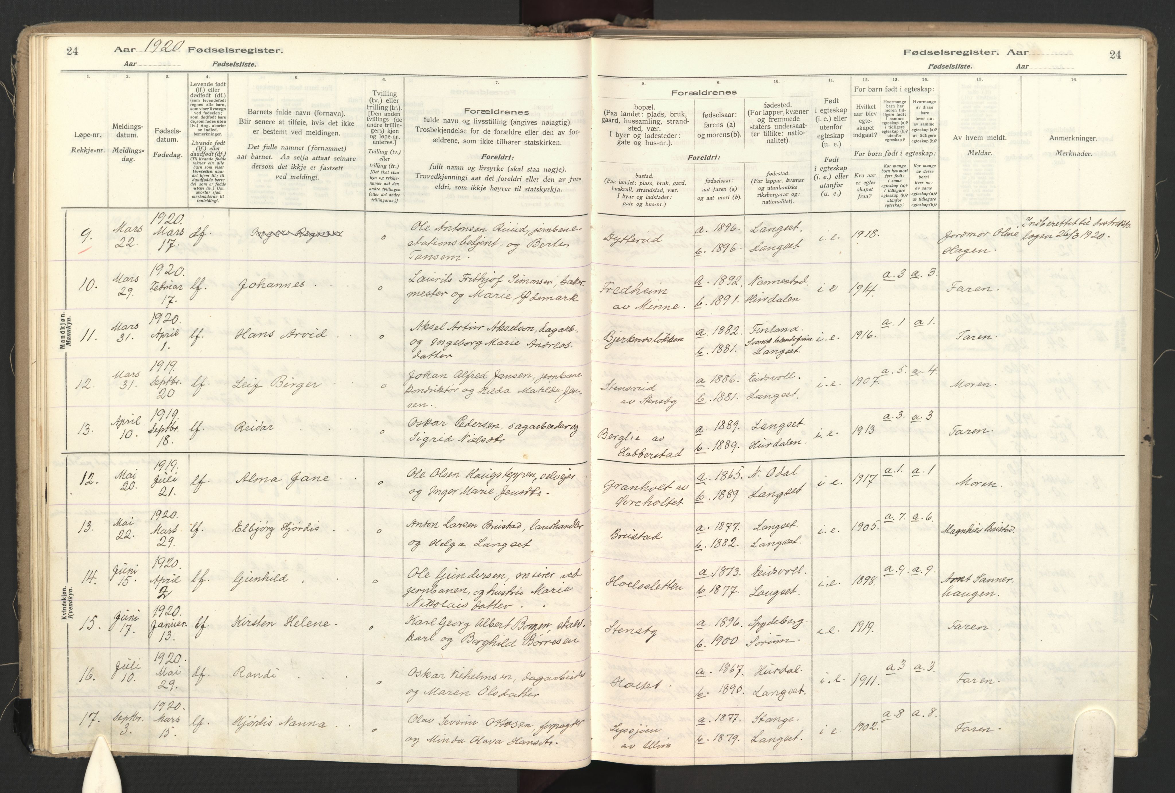 Eidsvoll prestekontor Kirkebøker, SAO/A-10888: Birth register no. II 1, 1916-1959, p. 24