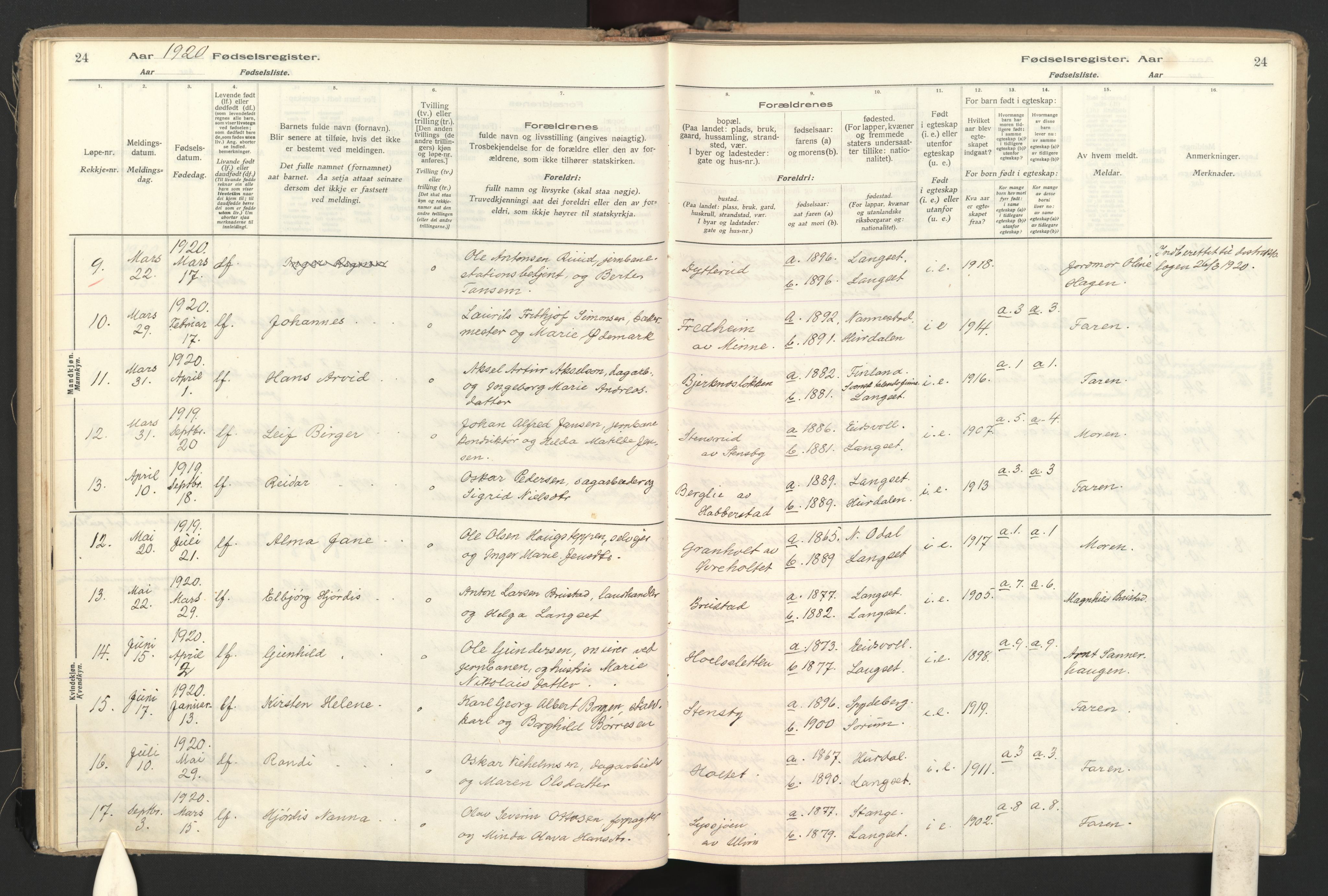 Eidsvoll prestekontor Kirkebøker, AV/SAO-A-10888/J/Jb/L0001: Birth register no. II 1, 1916-1959, p. 24