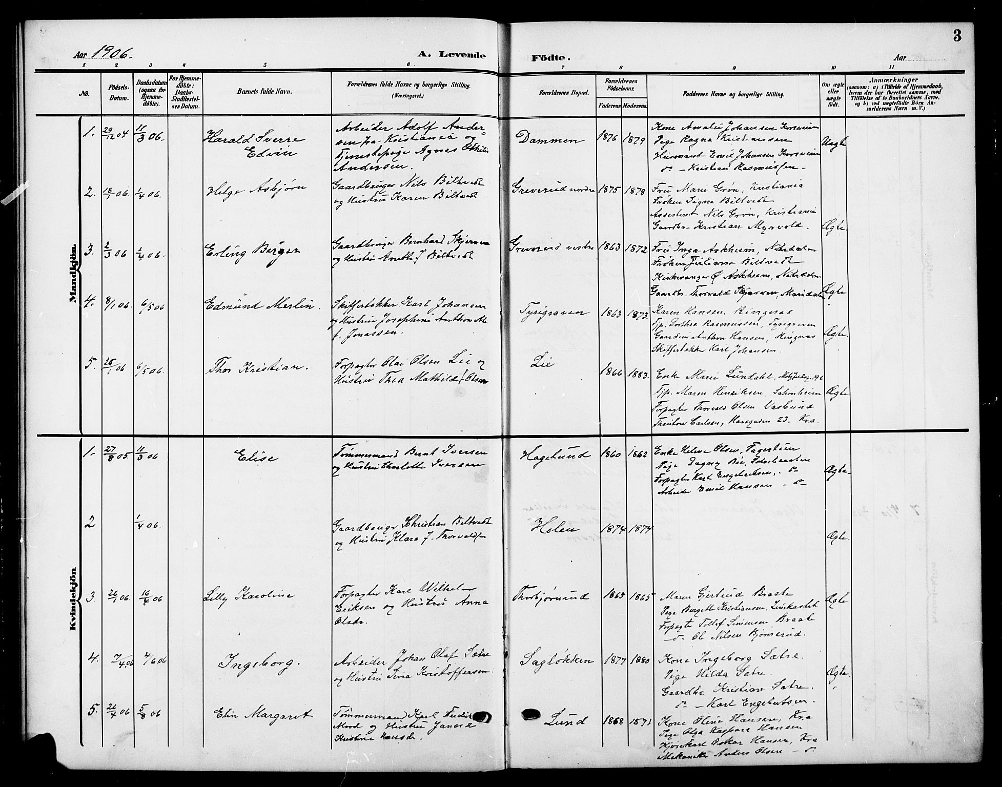 Nesodden prestekontor Kirkebøker, SAO/A-10013/G/Gb/L0001: Parish register (copy) no. II 1, 1905-1924, p. 3