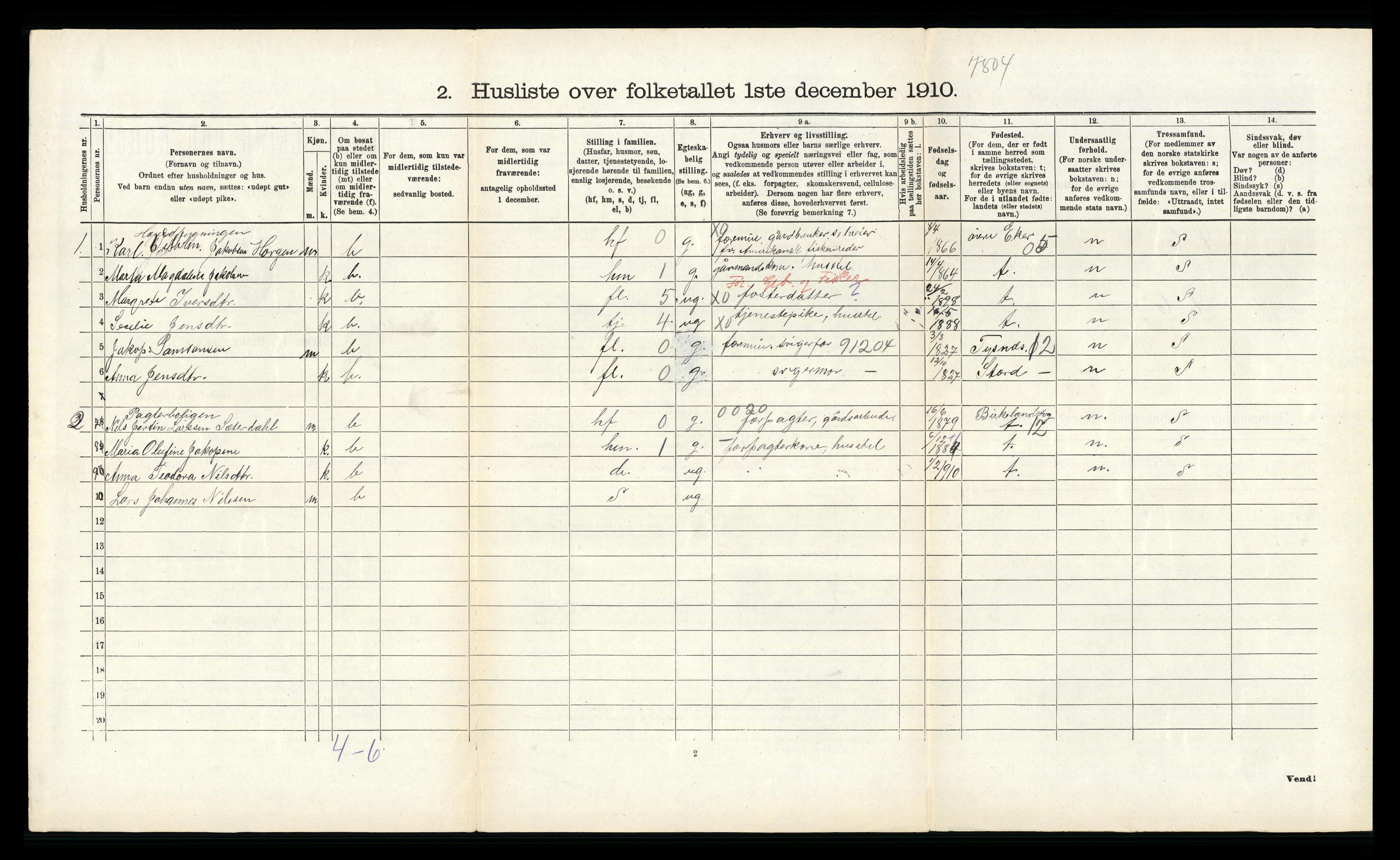 RA, 1910 census for Fana, 1910, p. 664