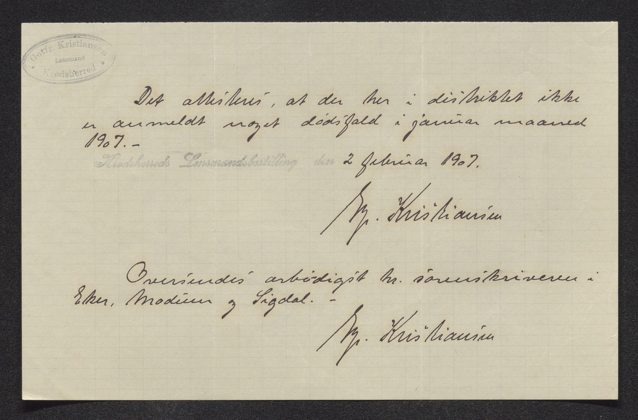 Eiker, Modum og Sigdal sorenskriveri, AV/SAKO-A-123/H/Ha/Hab/L0032: Dødsfallsmeldinger, 1907-1908, p. 381