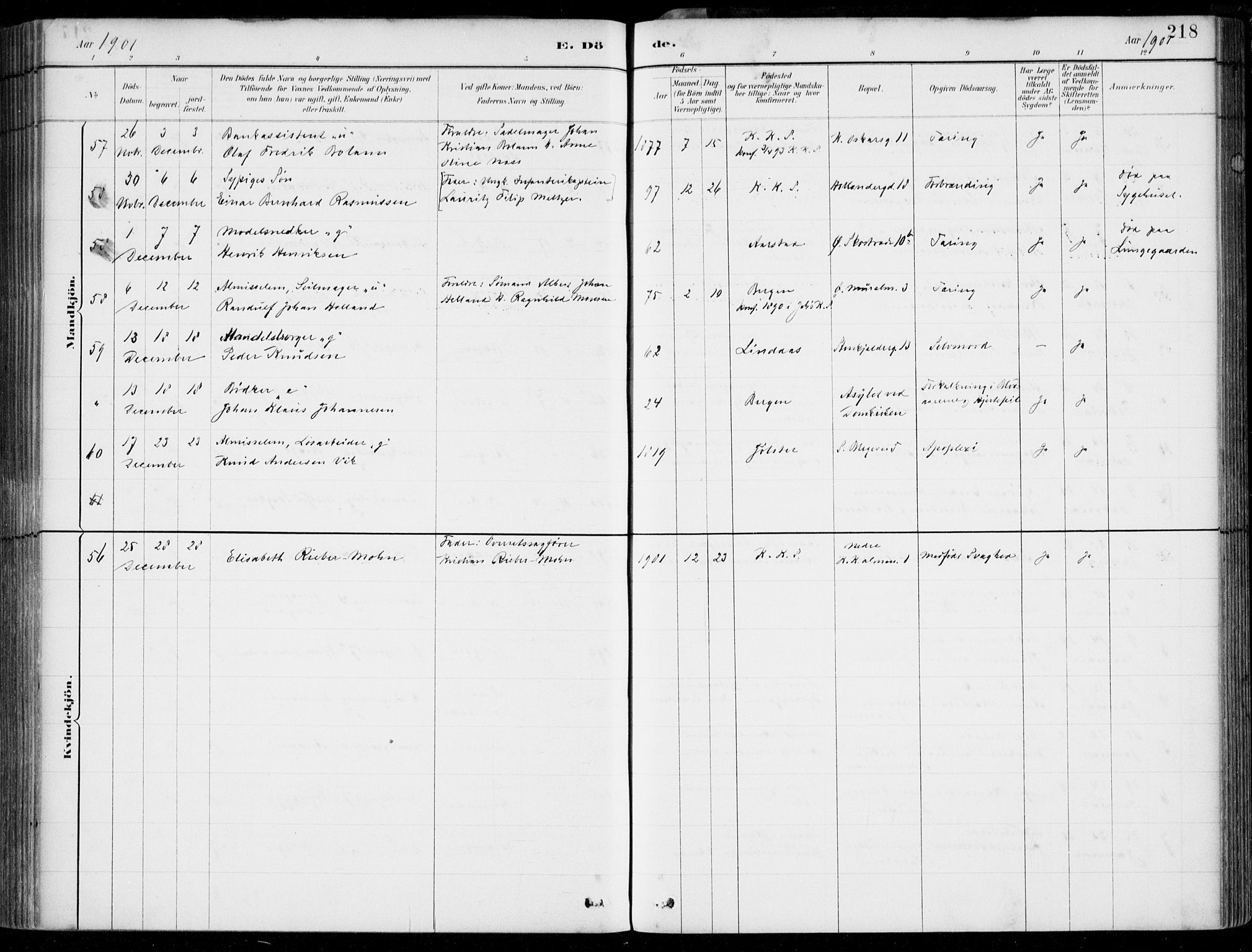 Korskirken sokneprestembete, AV/SAB-A-76101/H/Hab: Parish register (copy) no. E 4, 1884-1910, p. 218