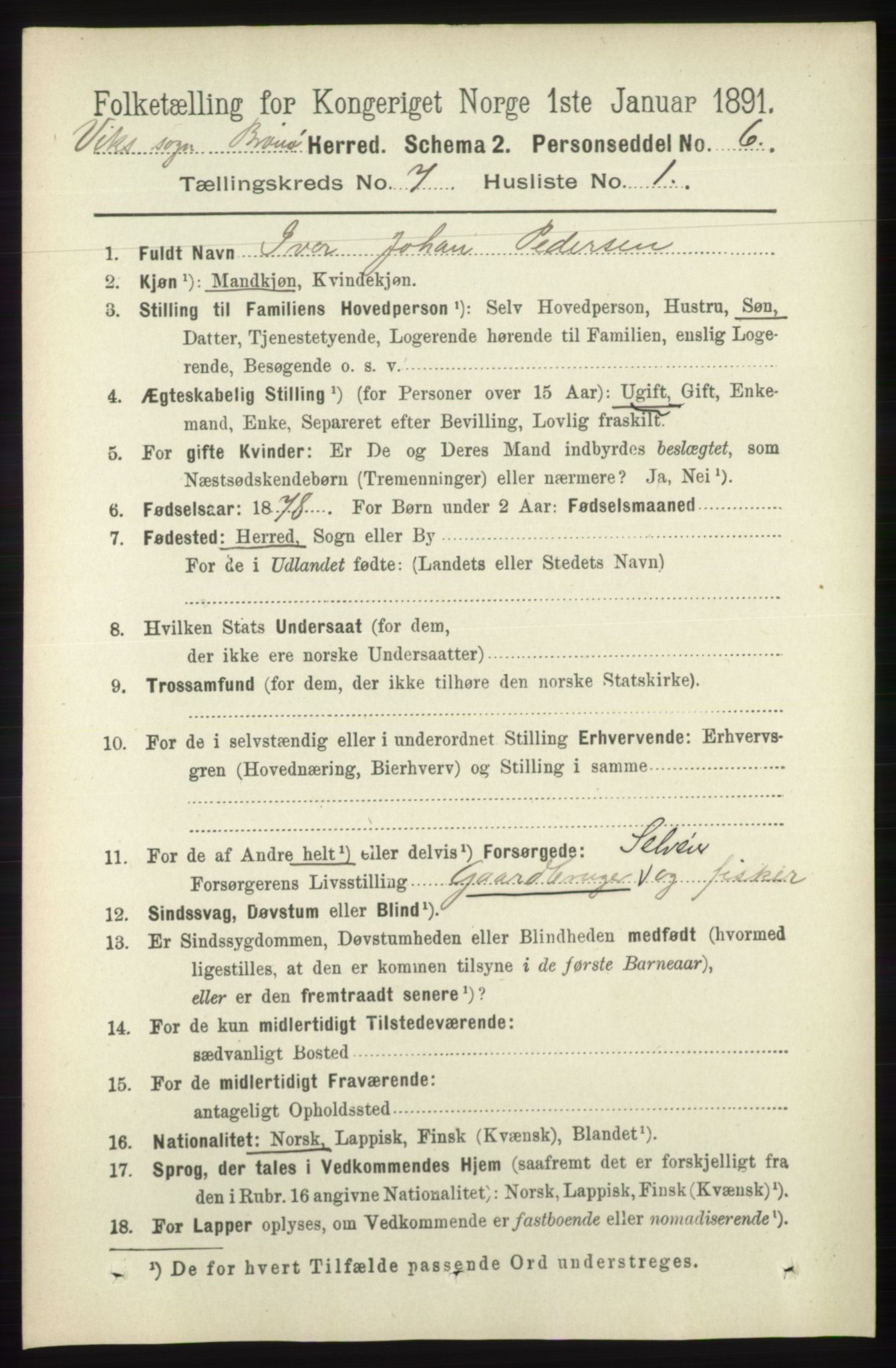 RA, 1891 census for 1814 Brønnøy, 1891, p. 3756