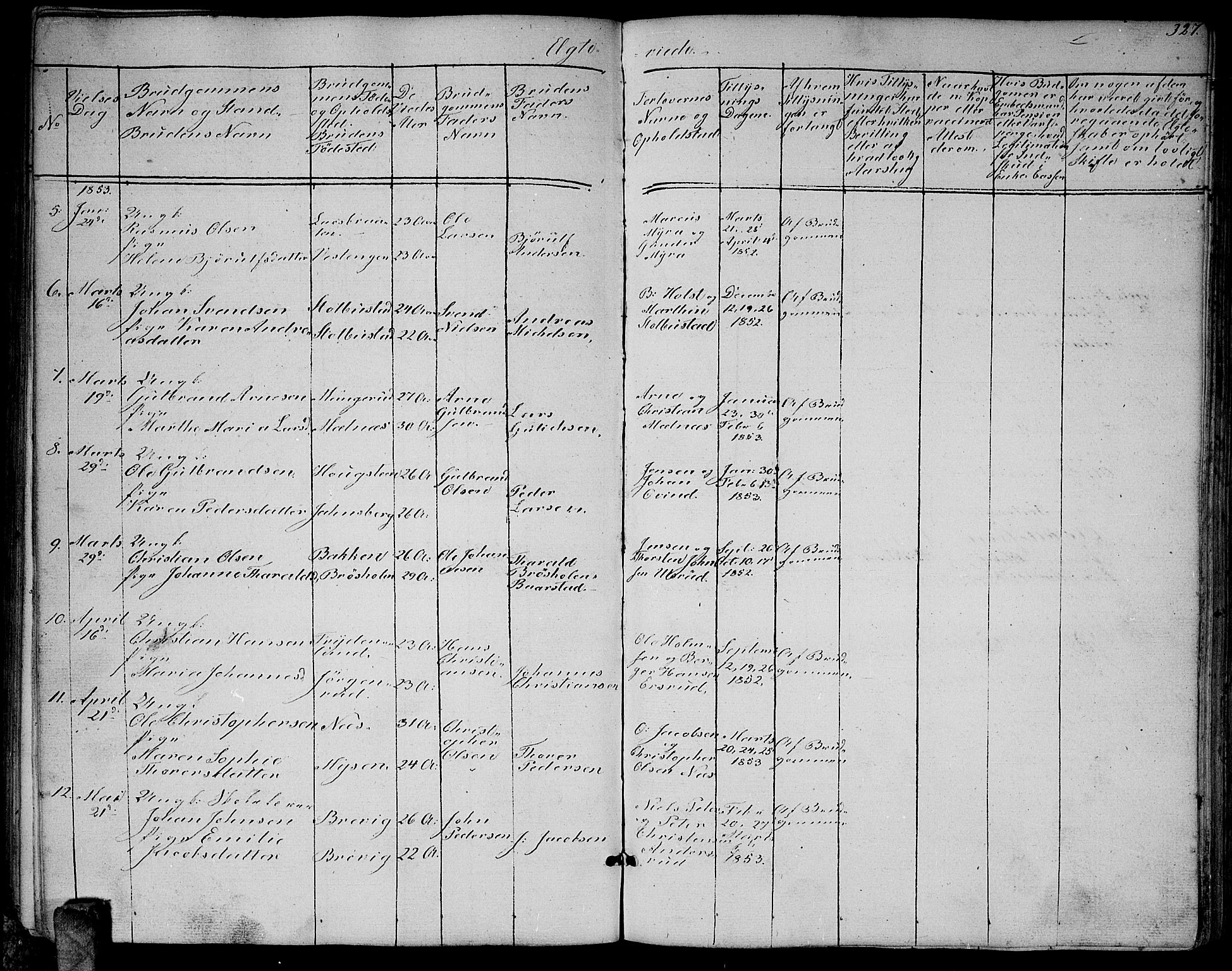 Enebakk prestekontor Kirkebøker, AV/SAO-A-10171c/G/Ga/L0004: Parish register (copy) no. I 4, 1850-1866, p. 327