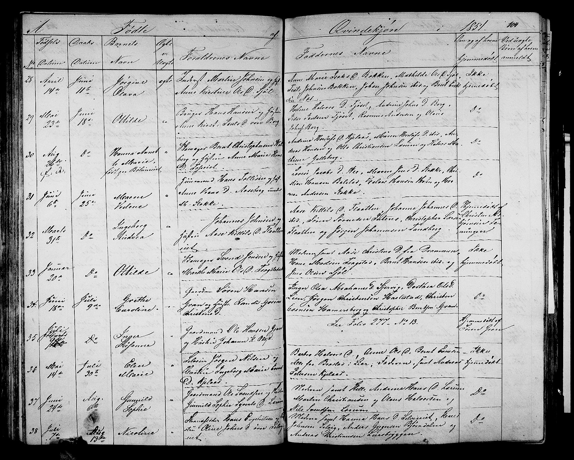 Sande Kirkebøker, AV/SAKO-A-53/G/Ga/L0002: Parish register (copy) no. 2, 1847-1863, p. 104