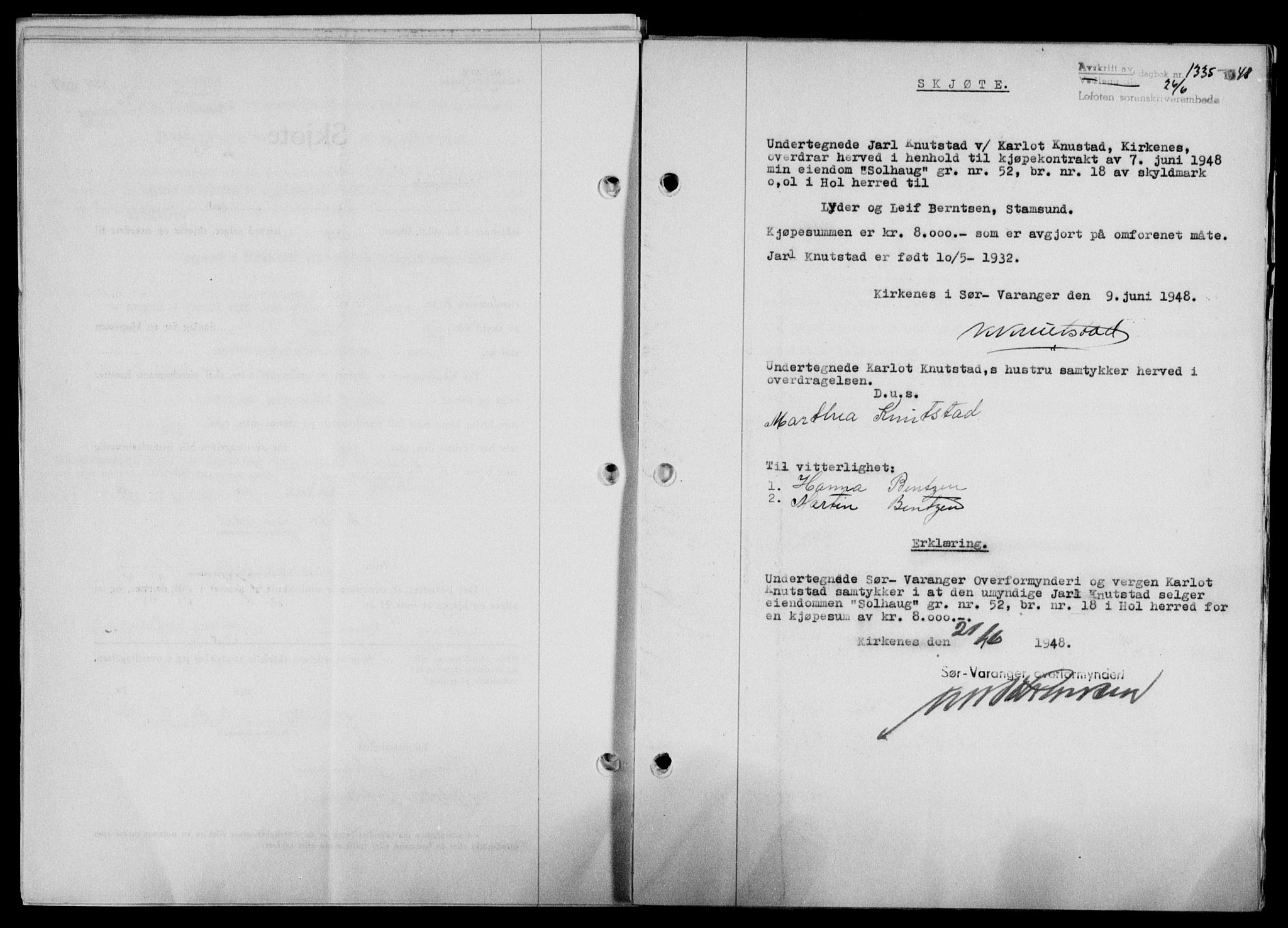 Lofoten sorenskriveri, SAT/A-0017/1/2/2C/L0018a: Mortgage book no. 18a, 1948-1948, Diary no: : 1335/1948