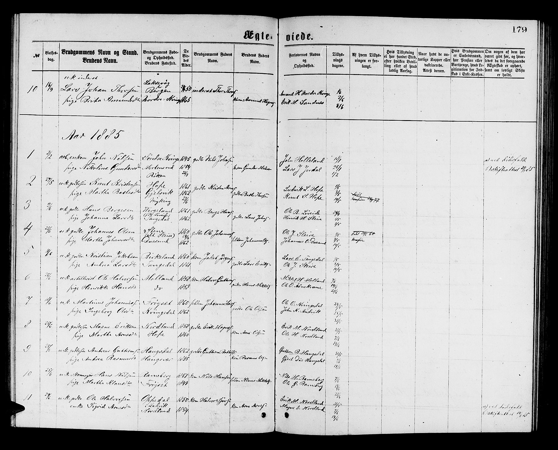 Masfjorden sokneprestembete, AV/SAB-A-77001: Parish register (copy) no. A 2, 1876-1891, p. 179