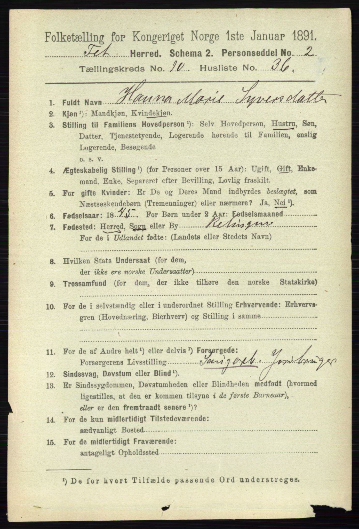 RA, 1891 census for 0227 Fet, 1891, p. 4192