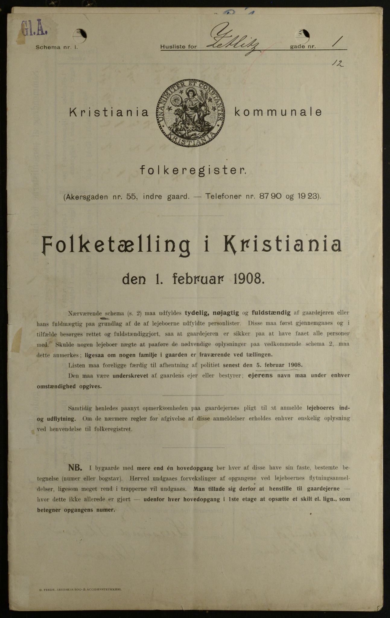 OBA, Municipal Census 1908 for Kristiania, 1908, p. 115481