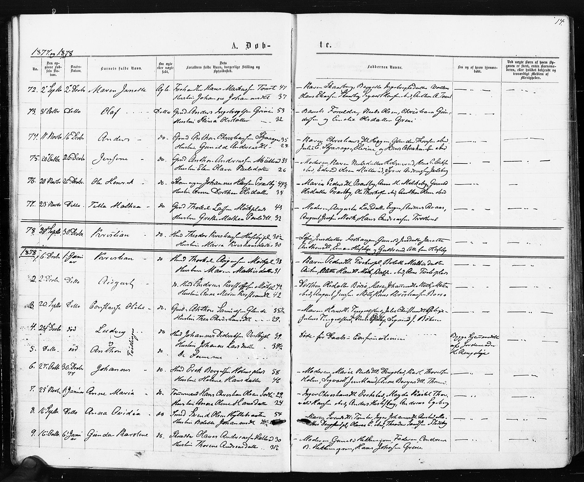 Spydeberg prestekontor Kirkebøker, AV/SAO-A-10924/F/Fa/L0007: Parish register (official) no. I 7, 1875-1885, p. 14