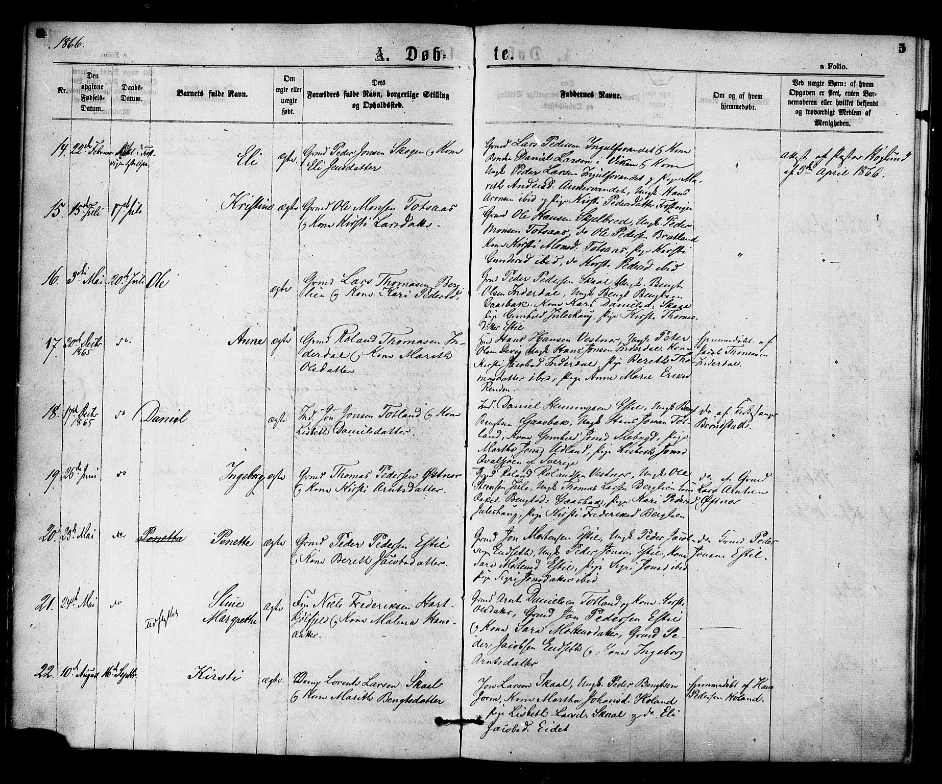 Ministerialprotokoller, klokkerbøker og fødselsregistre - Nord-Trøndelag, SAT/A-1458/755/L0493: Parish register (official) no. 755A02, 1865-1881, p. 5