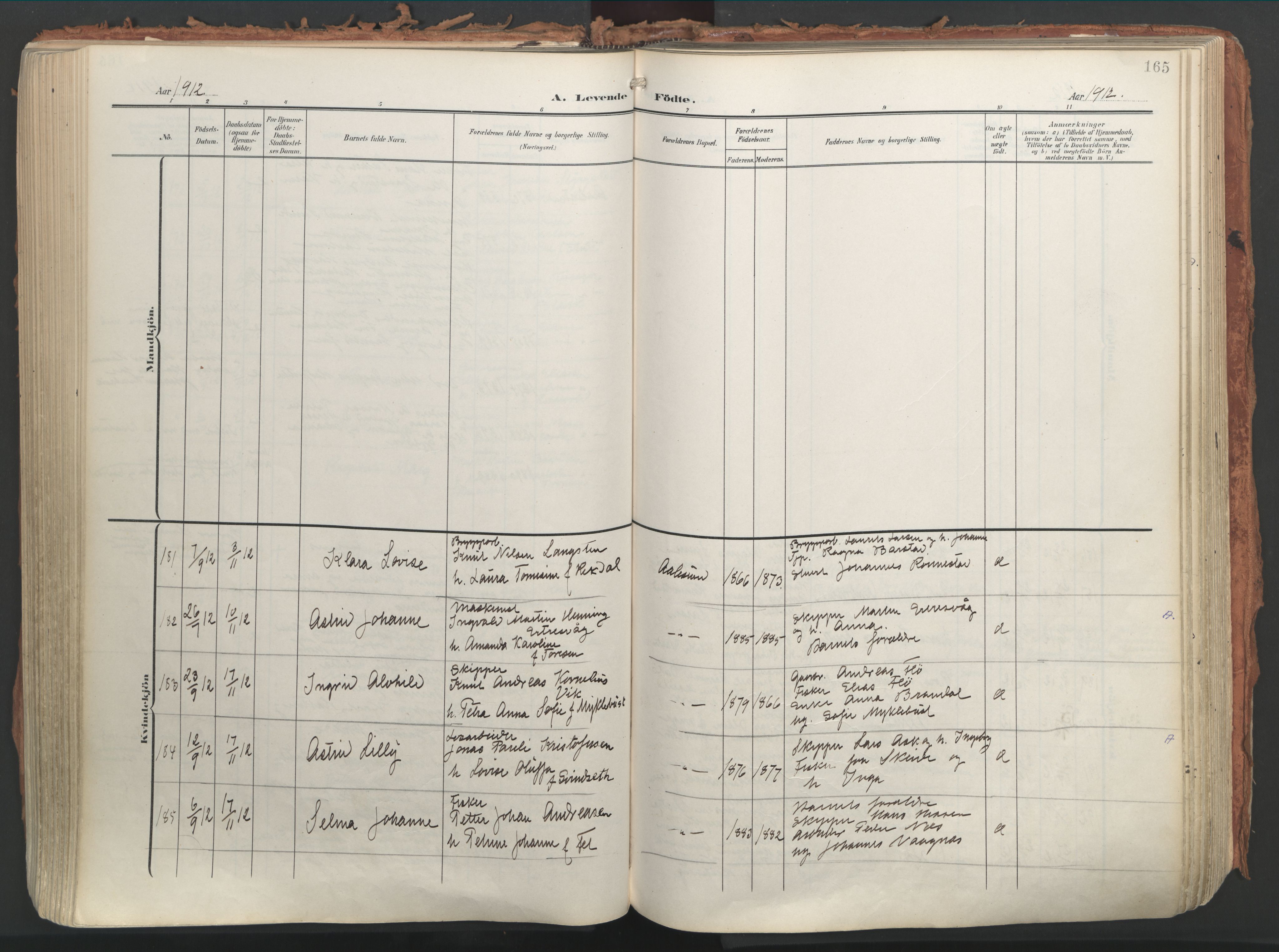 Ministerialprotokoller, klokkerbøker og fødselsregistre - Møre og Romsdal, AV/SAT-A-1454/529/L0460: Parish register (official) no. 529A10, 1906-1917, p. 165