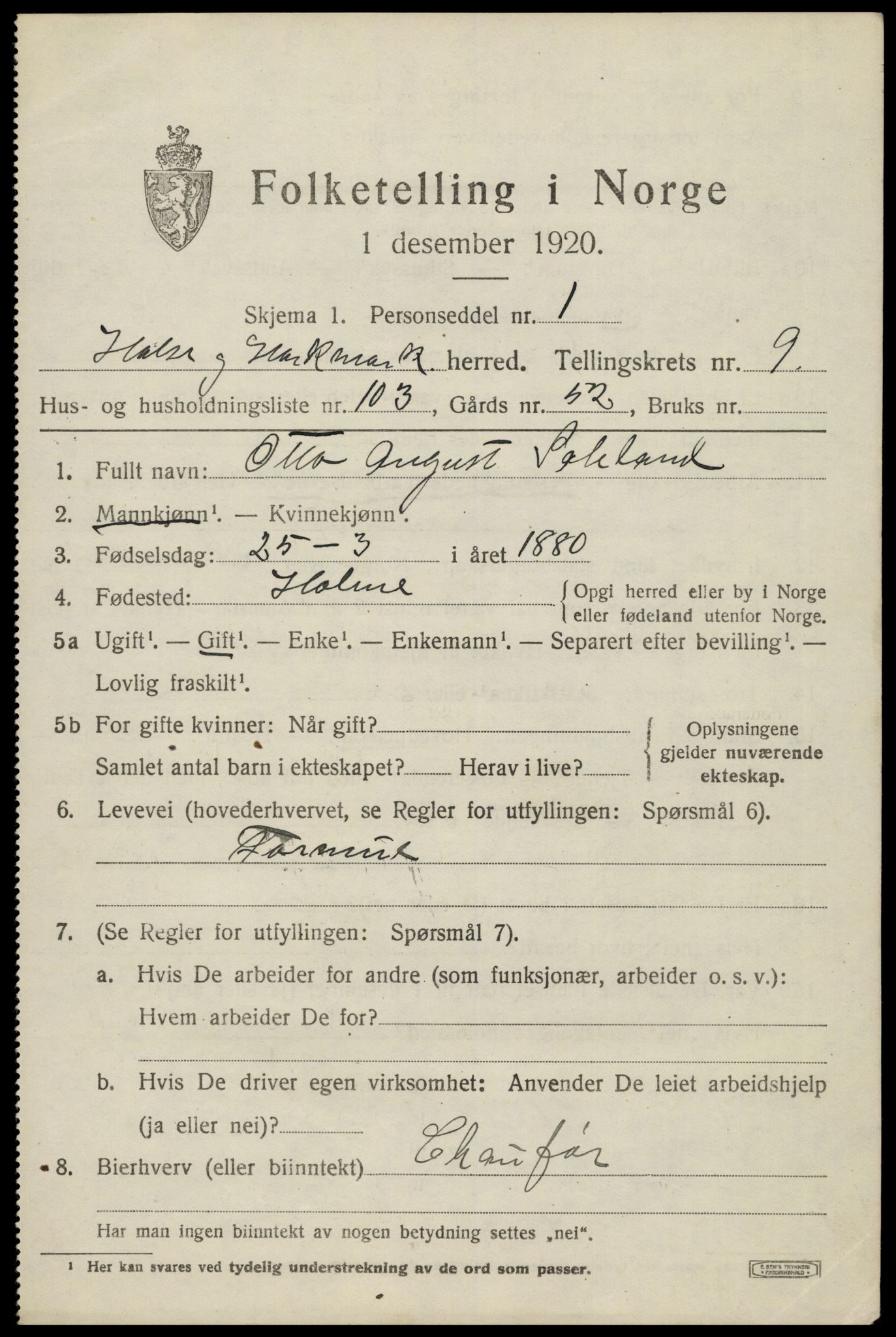 SAK, 1920 census for Halse og Harkmark, 1920, p. 5599