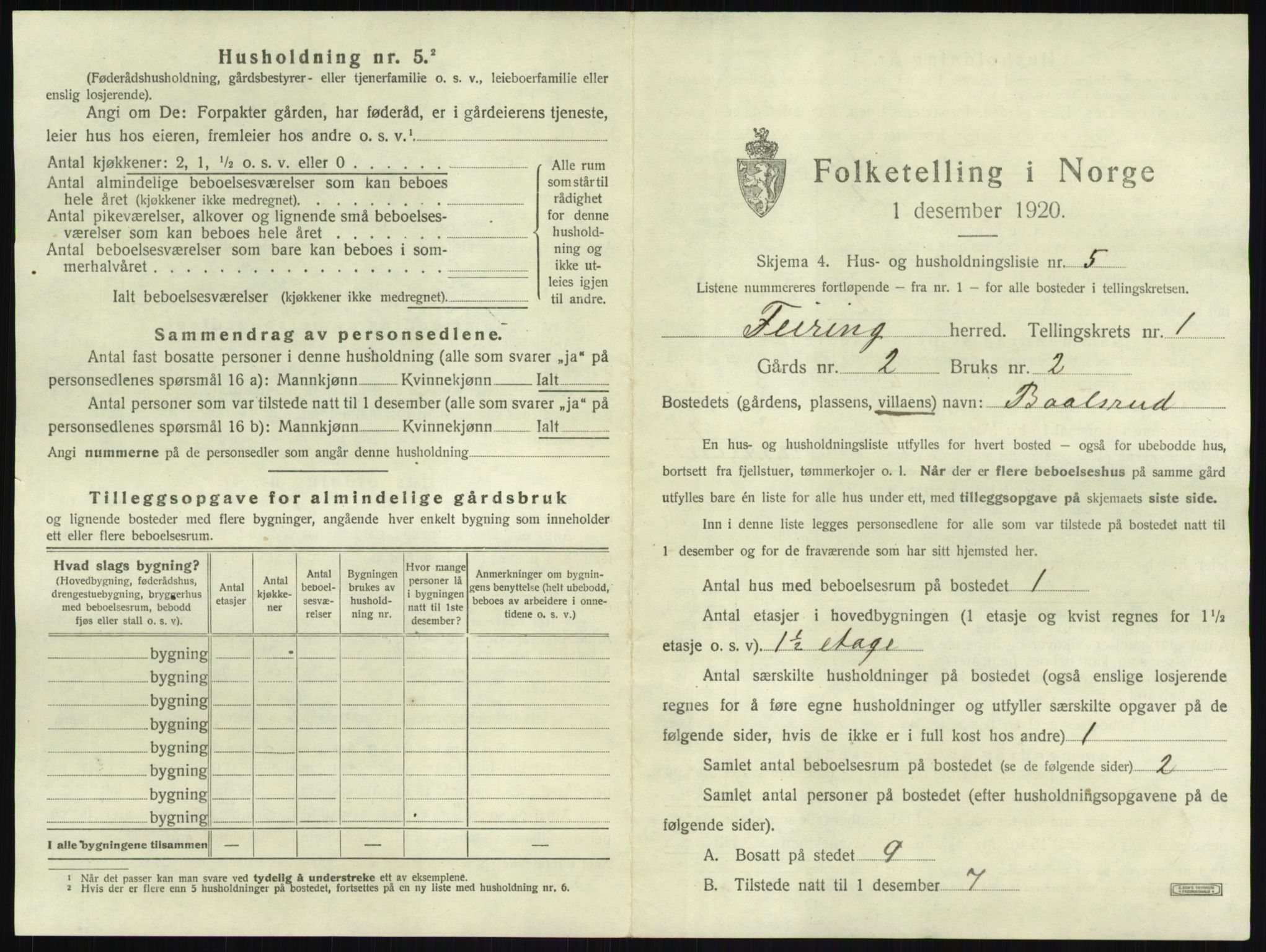 SAO, 1920 census for Feiring, 1920, p. 23