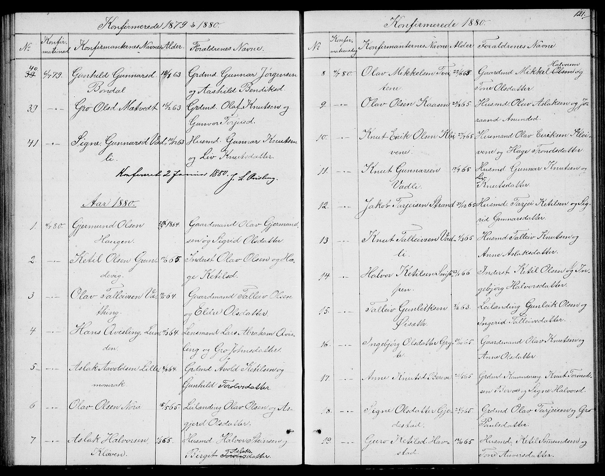 Fyresdal kirkebøker, SAKO/A-263/G/Ga/L0004: Parish register (copy) no. I 4, 1864-1892, p. 121