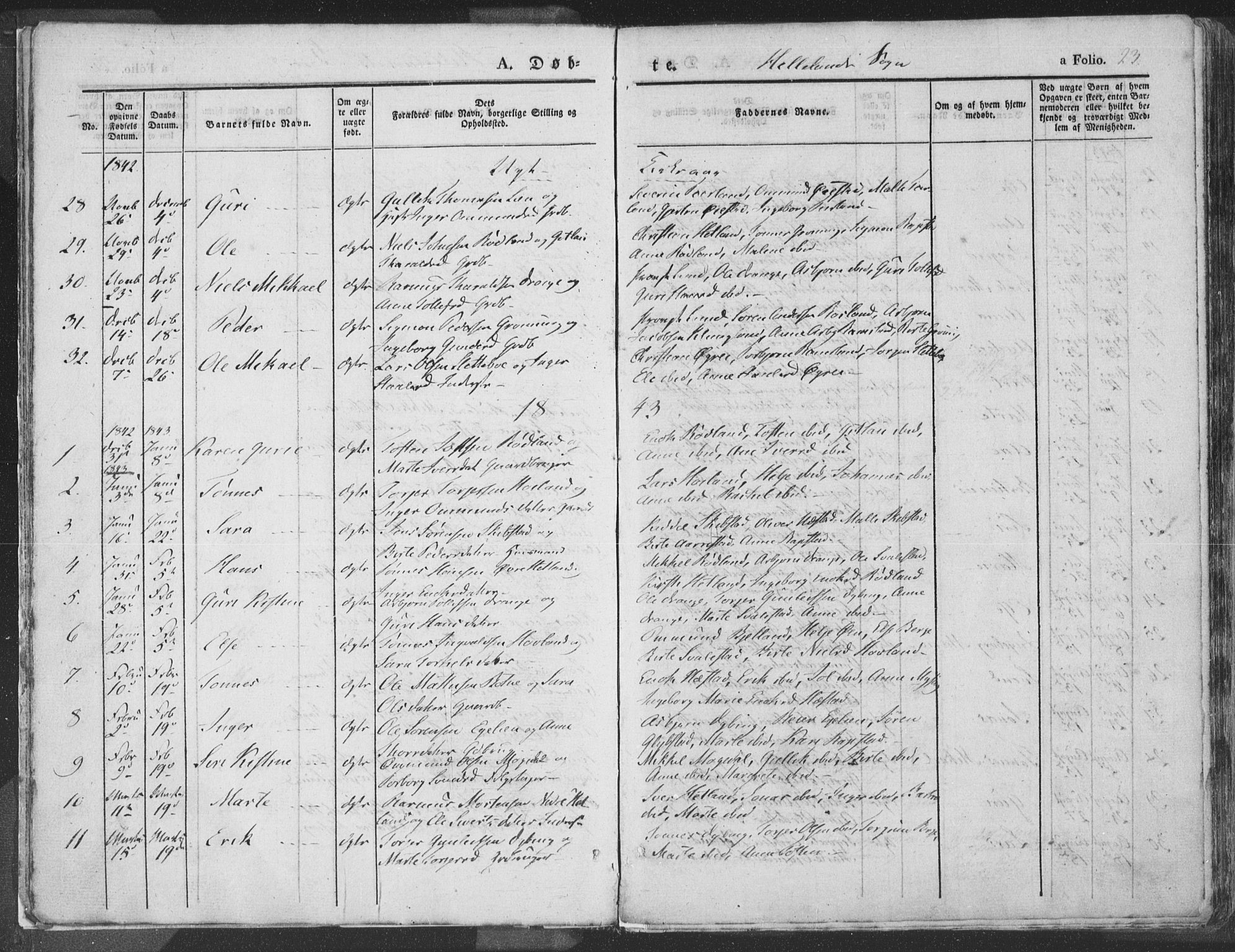 Helleland sokneprestkontor, SAST/A-101810: Parish register (official) no. A 6.1, 1834-1863, p. 23