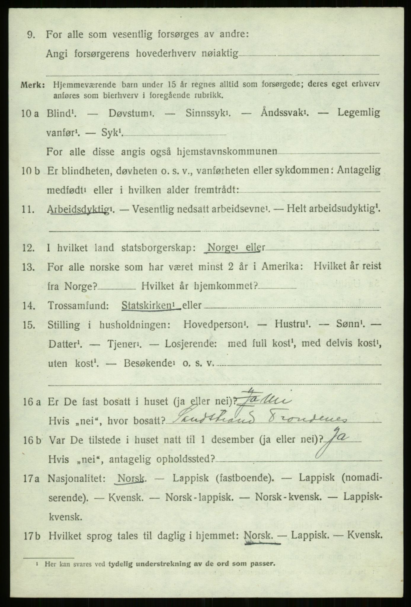 SATØ, 1920 census for Trondenes, 1920, p. 12908